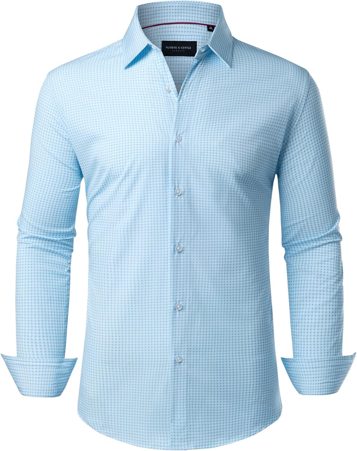 imageAlimens amp Gentle Mens Dress Shirts Printed Button Down Shirt Long Sleeve Regular Fit Inner Collar Contrast Shirt BusinessBluepat3