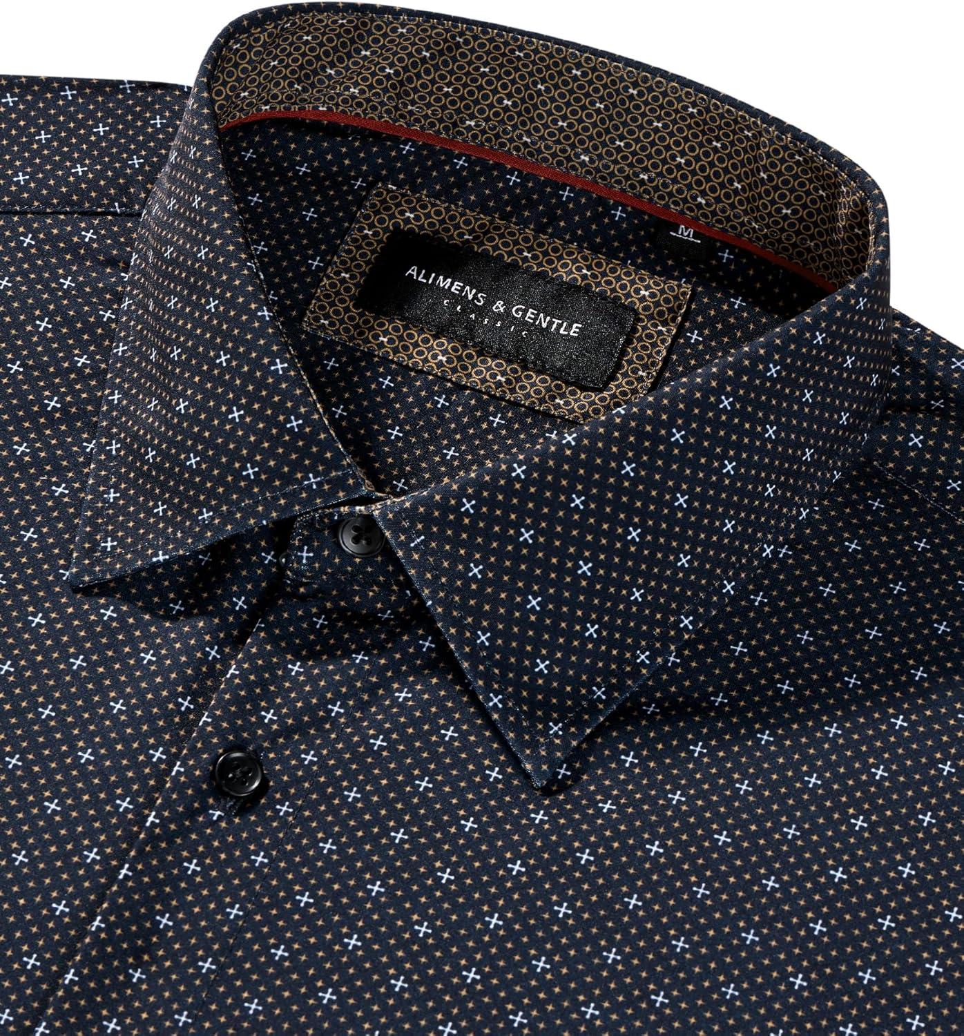 imageAlimens amp Gentle Mens Dress Shirts Printed Button Down Shirt Long Sleeve Regular Fit Inner Collar Contrast Shirt BusinessNavypat10