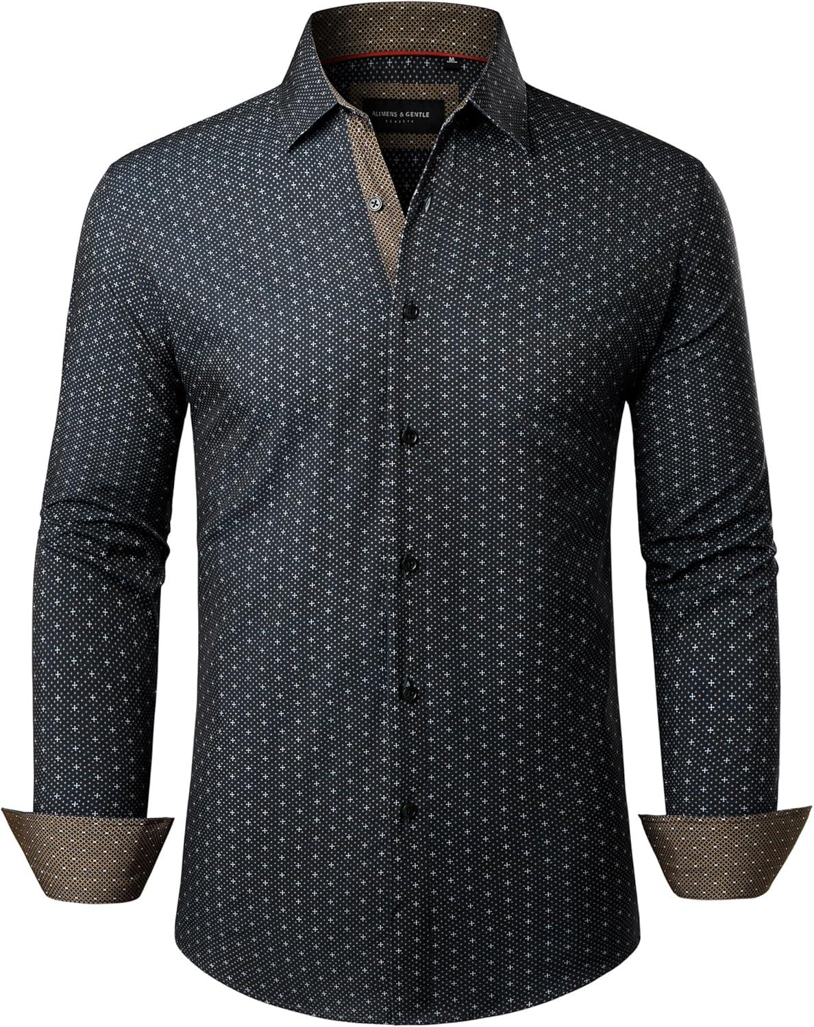 imageAlimens amp Gentle Mens Dress Shirts Printed Button Down Shirt Long Sleeve Regular Fit Inner Collar Contrast Shirt BusinessNavypat10