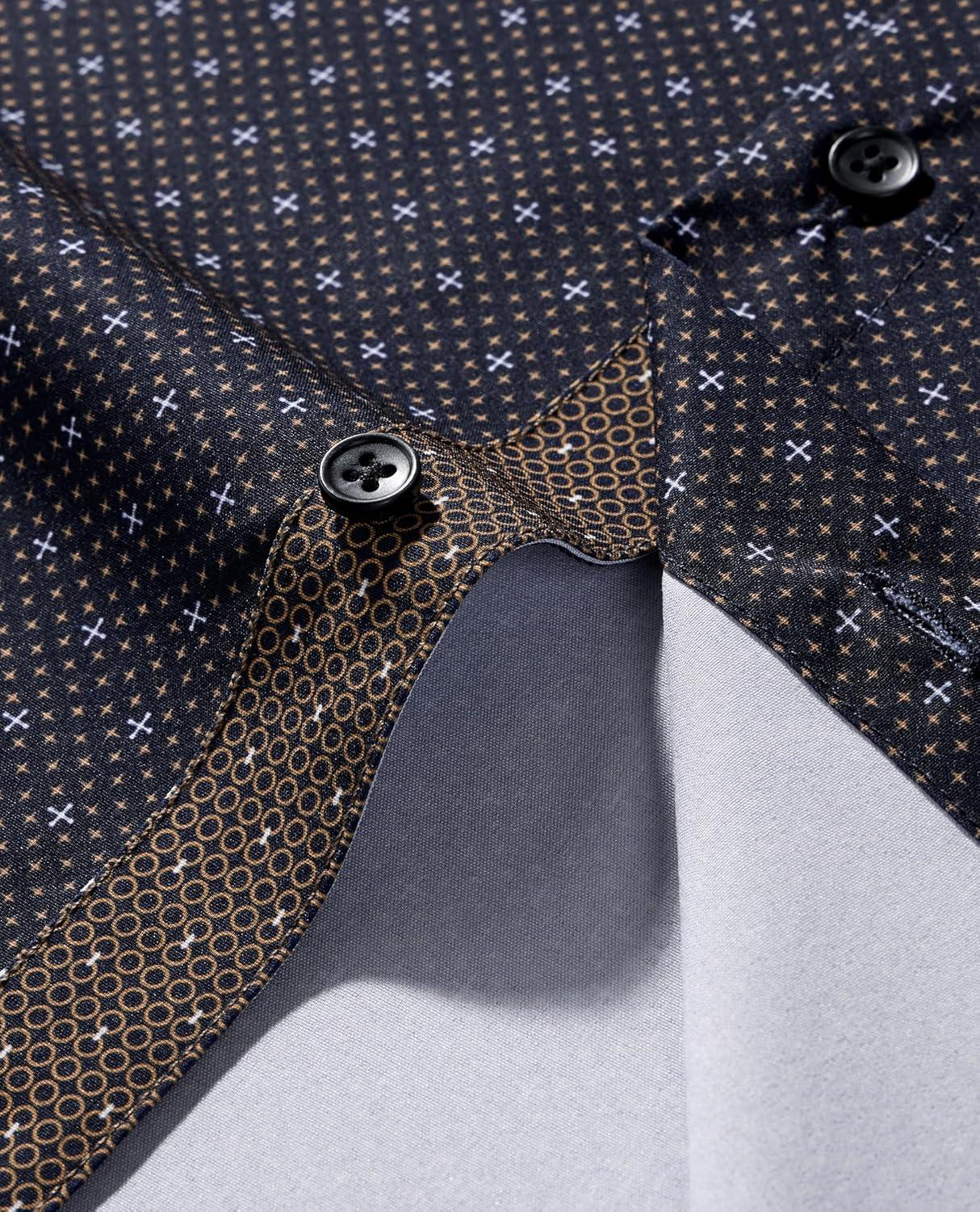 imageAlimens amp Gentle Mens Dress Shirts Printed Button Down Shirt Long Sleeve Regular Fit Inner Collar Contrast Shirt BusinessNavypat10