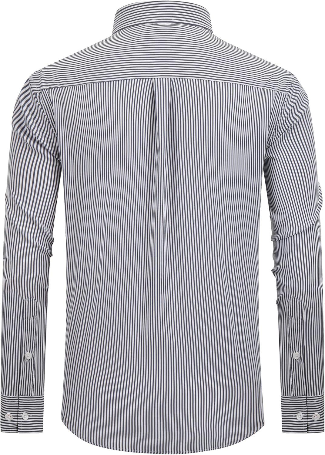 imageAlimens amp Gentle Mens Dress Shirts Regular Fit Long Sleeve Button Down Shirts Wrinkle Free Cotton ShirtsBlack Stripe