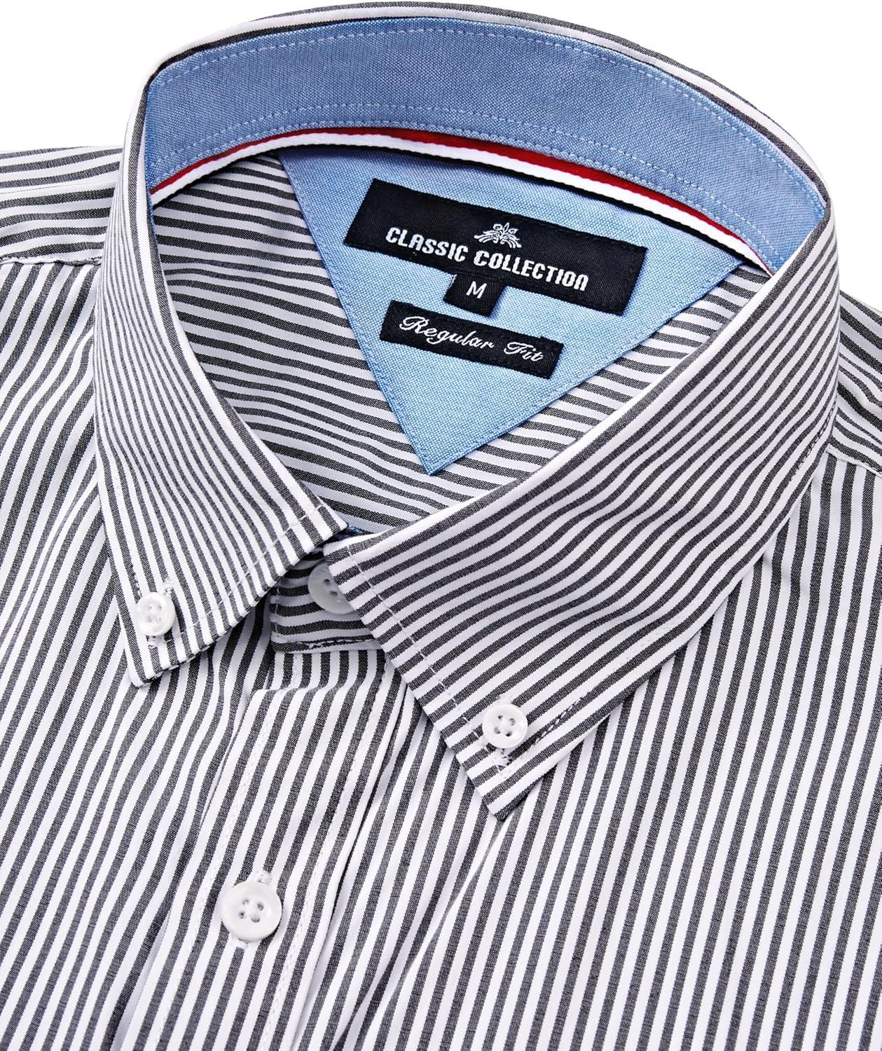 imageAlimens amp Gentle Mens Dress Shirts Regular Fit Long Sleeve Button Down Shirts Wrinkle Free Cotton ShirtsBlack Stripe