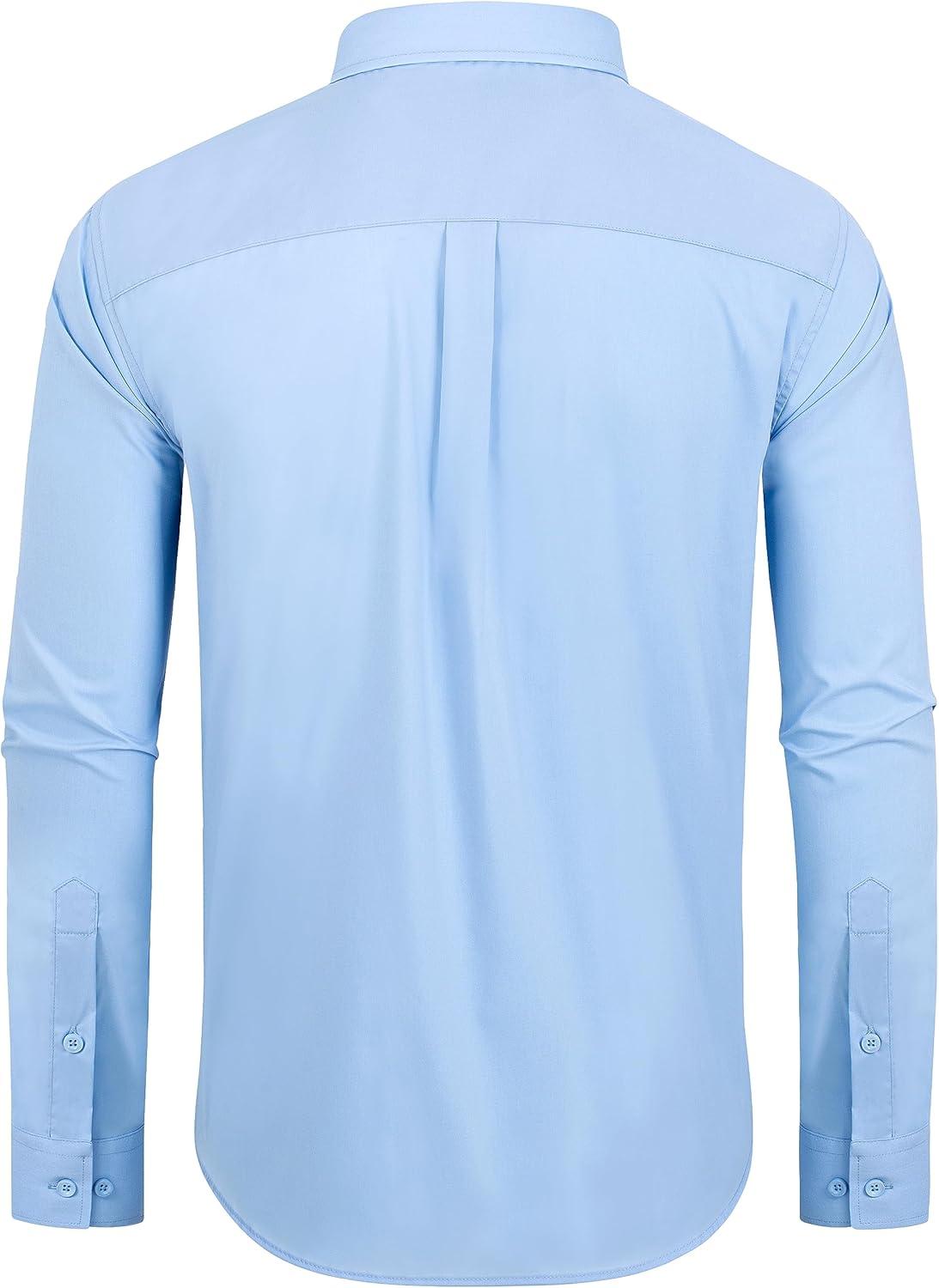 imageAlimens amp Gentle Mens Dress Shirts Regular Fit Long Sleeve Button Down Shirts Wrinkle Free Cotton ShirtsLight Blue