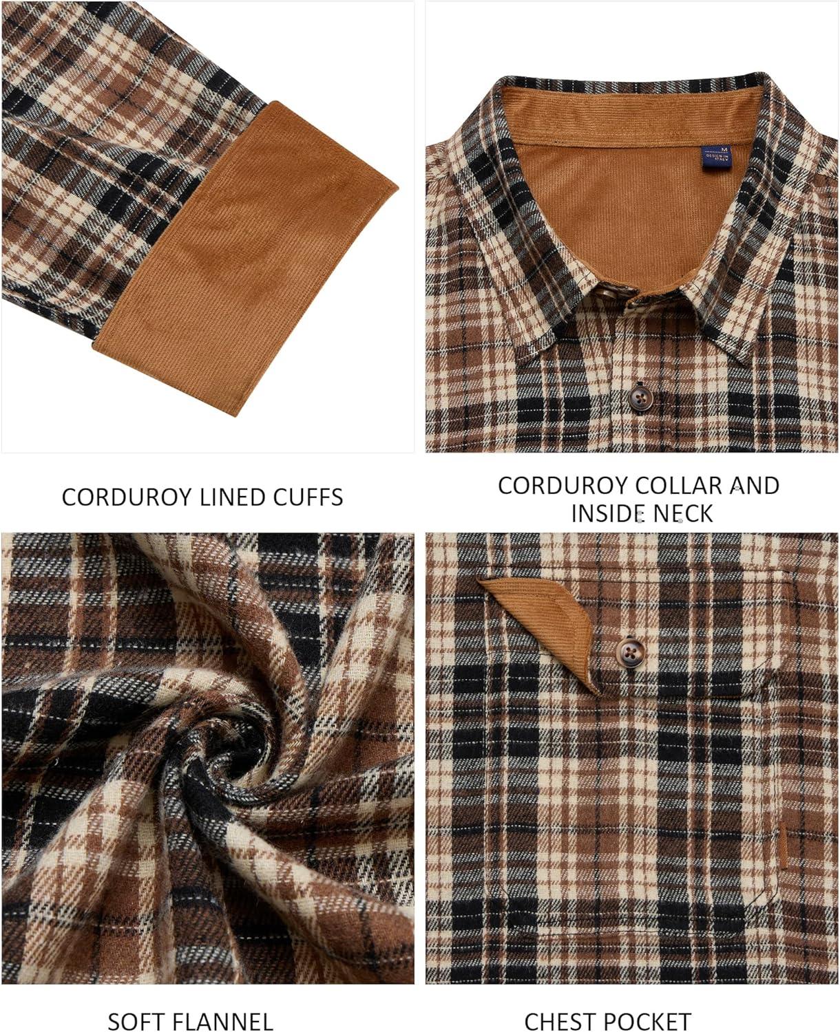 imageAlimens amp Gentle Mens Flannel Long Sleeve Shirt Classic Plaid Button Down Shirts Soft Warm Winter Tops with Pocket Work CampKhaki Black Plaid