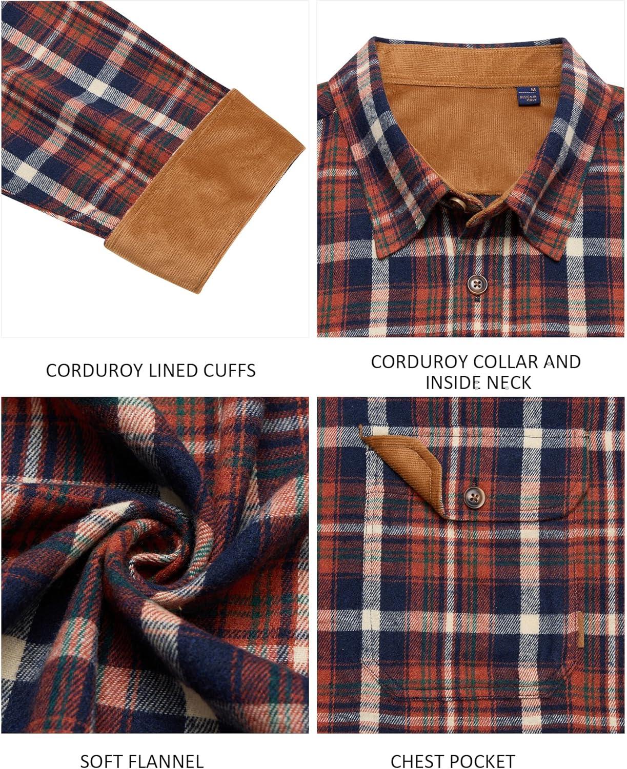 imageAlimens amp Gentle Mens Flannel Long Sleeve Shirt Classic Plaid Button Down Shirts Soft Warm Winter Tops with Pocket Work CampOrange Navy Plaid