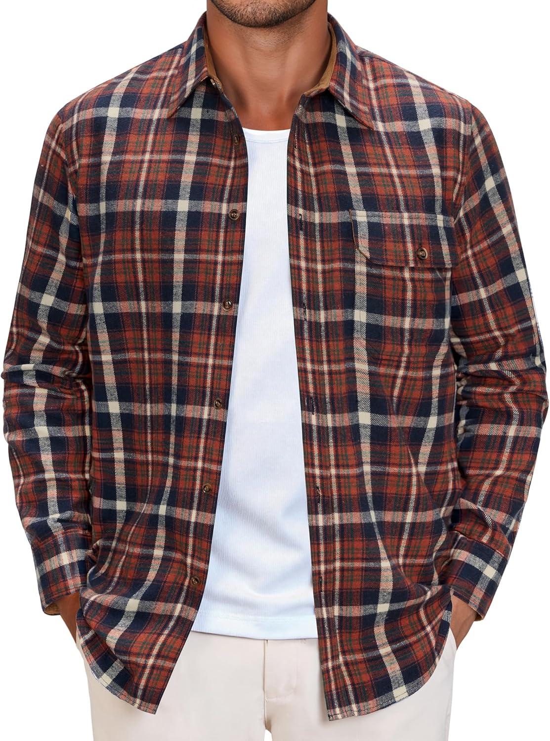 imageAlimens amp Gentle Mens Flannel Long Sleeve Shirt Classic Plaid Button Down Shirts Soft Warm Winter Tops with Pocket Work CampOrange Navy Plaid