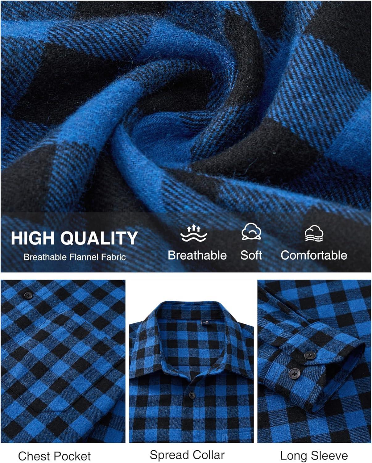 imageAlimens amp Gentle Mens Flannel Shirt Long Sleeve Plaid Button Down Shirts Casual Work Soft Tops Family Gathering with PocketBlue Black Plaid