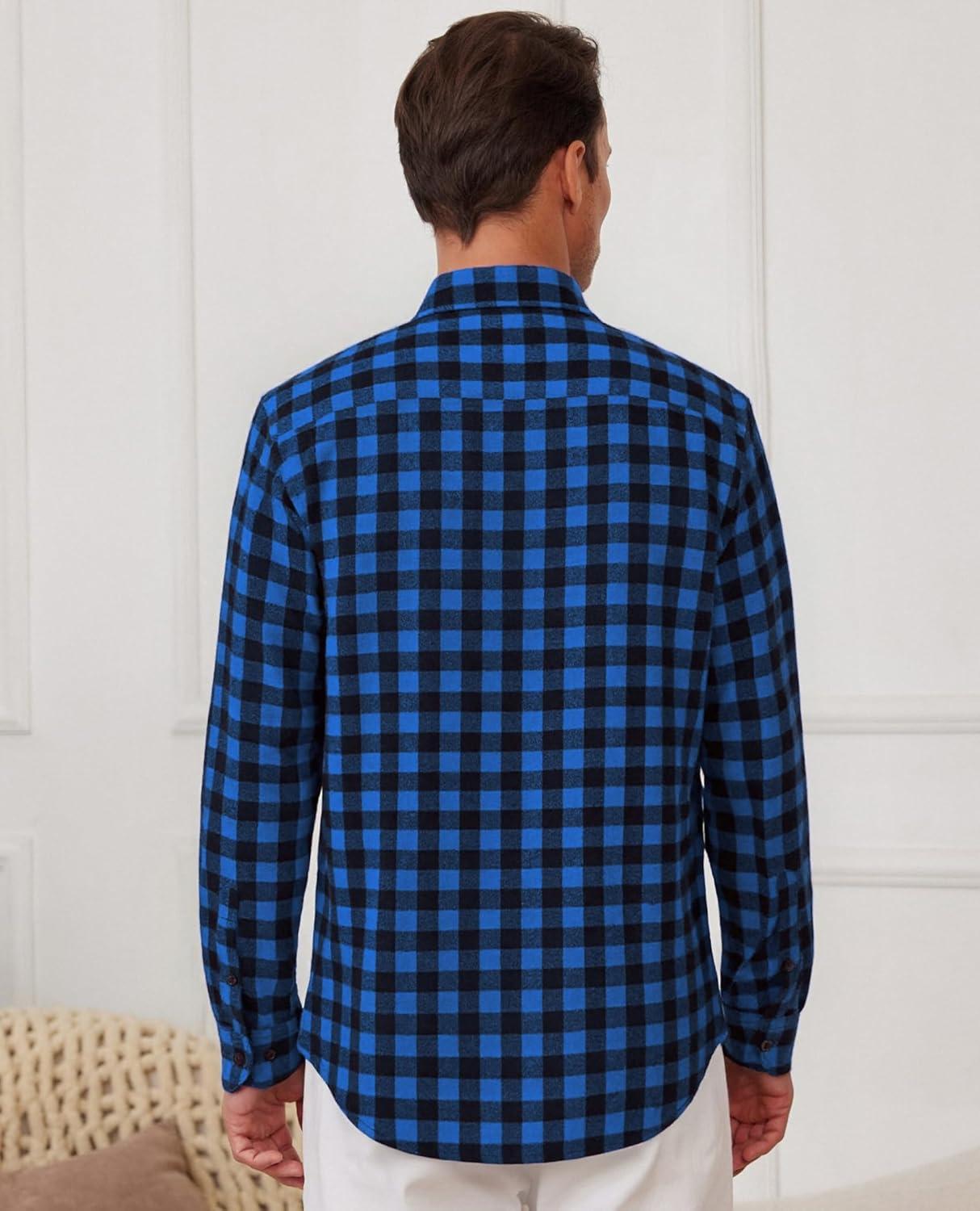 imageAlimens amp Gentle Mens Flannel Shirt Long Sleeve Plaid Button Down Shirts Casual Work Soft Tops Family Gathering with PocketBlue Black Plaid