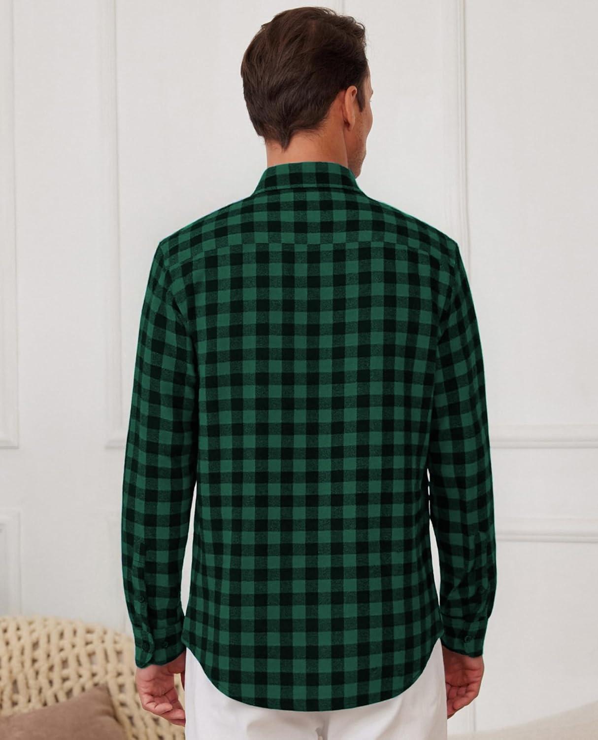 imageAlimens amp Gentle Mens Flannel Shirt Long Sleeve Plaid Button Down Shirts Casual Work Soft Tops Family Gathering with PocketGreen Black Plaid