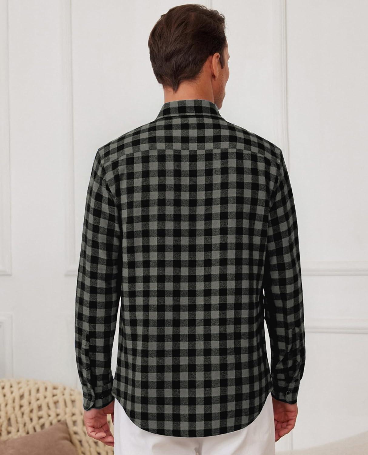 imageAlimens amp Gentle Mens Flannel Shirt Long Sleeve Plaid Button Down Shirts Casual Work Soft Tops Family Gathering with PocketGrey Black Plaid