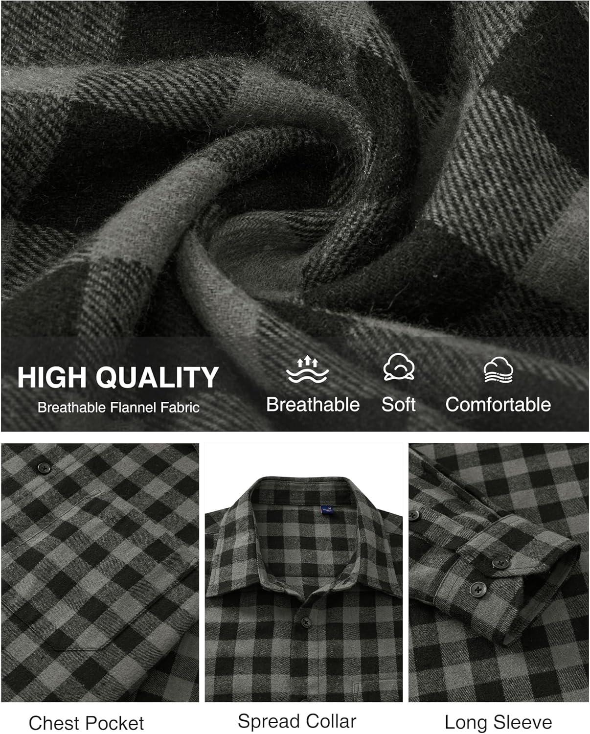 imageAlimens amp Gentle Mens Flannel Shirt Long Sleeve Plaid Button Down Shirts Casual Work Soft Tops Family Gathering with PocketGrey Black Plaid