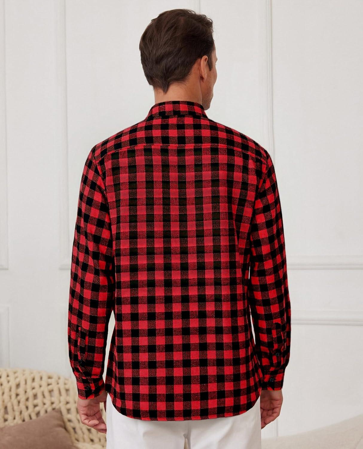 imageAlimens amp Gentle Mens Flannel Shirt Long Sleeve Plaid Button Down Shirts Casual Work Soft Tops Family Gathering with PocketRed Black Plaid