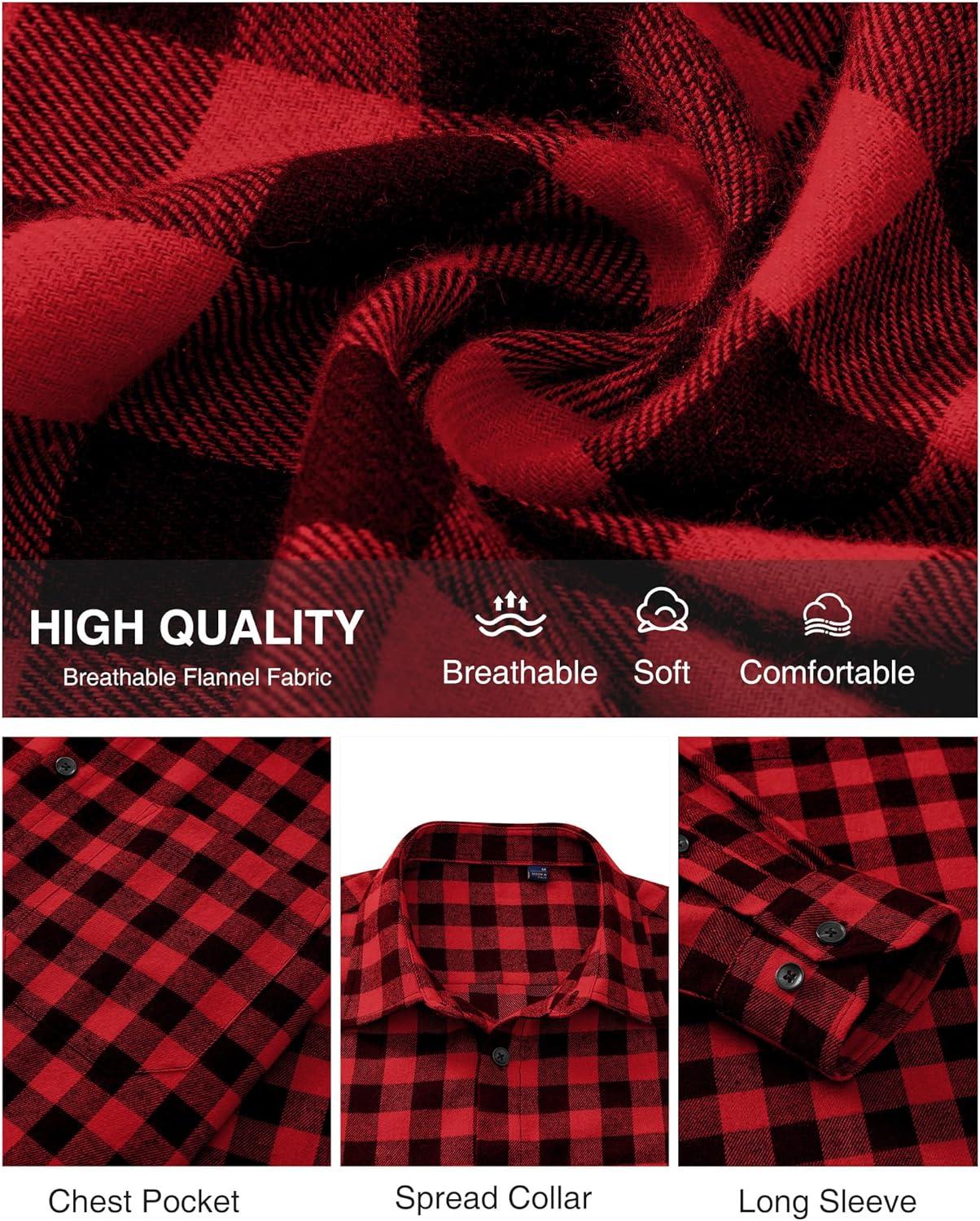 imageAlimens amp Gentle Mens Flannel Shirt Long Sleeve Plaid Button Down Shirts Casual Work Soft Tops Family Gathering with PocketRed Black Plaid