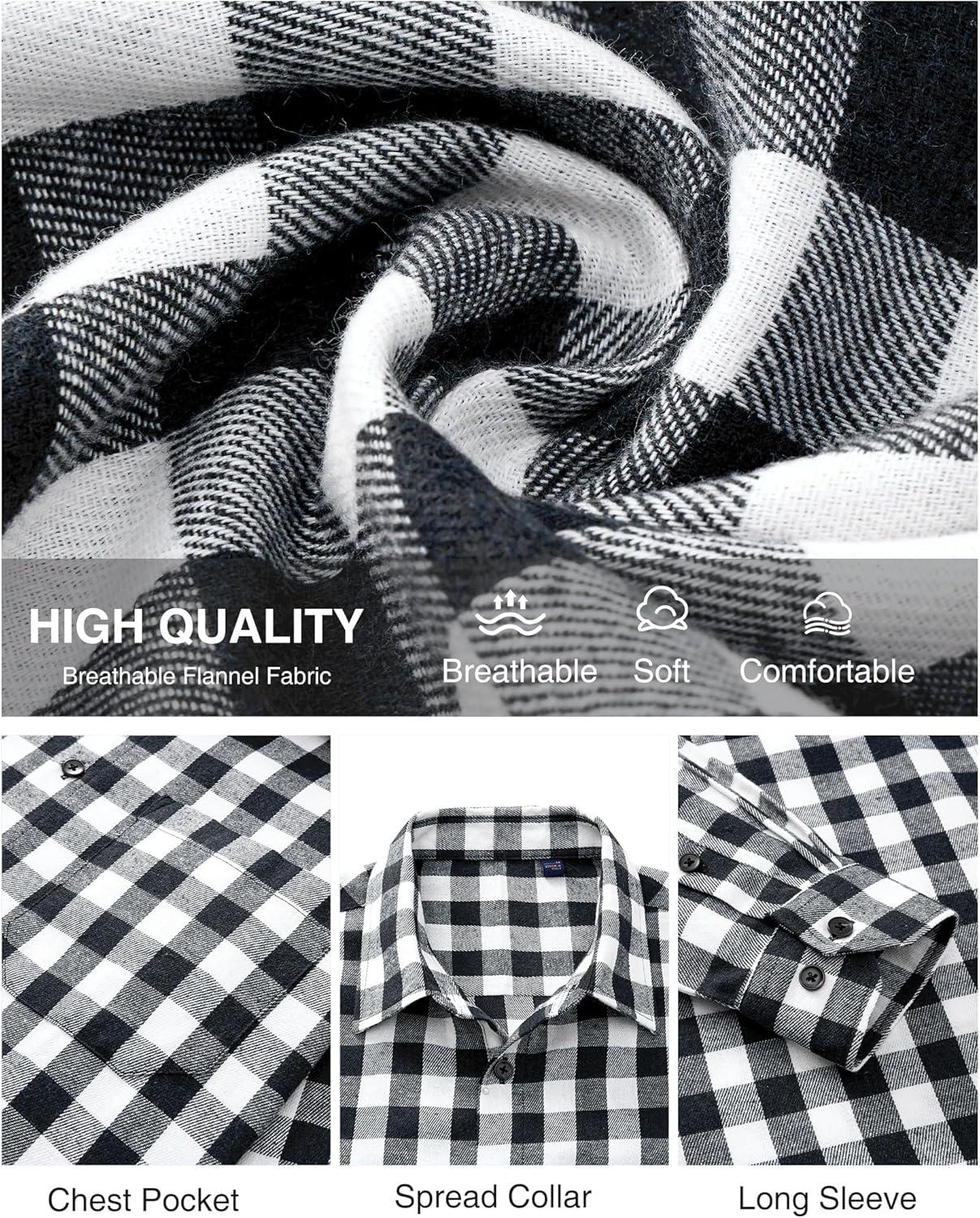 imageAlimens amp Gentle Mens Flannel Shirt Long Sleeve Plaid Button Down Shirts Casual Work Soft Tops Family Gathering with PocketWhite Black Plaid