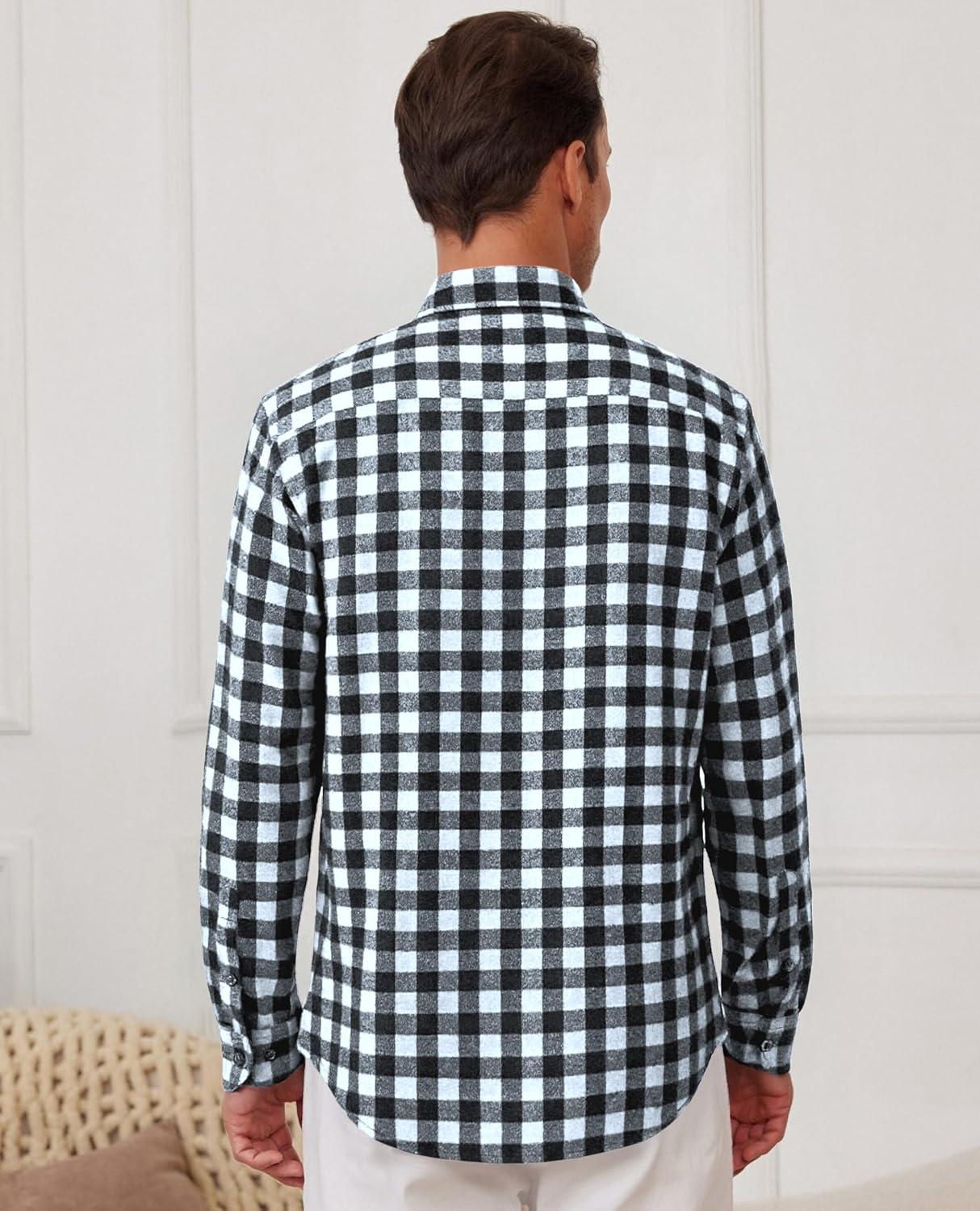 imageAlimens amp Gentle Mens Flannel Shirt Long Sleeve Plaid Button Down Shirts Casual Work Soft Tops Family Gathering with PocketWhite Navy Plaid
