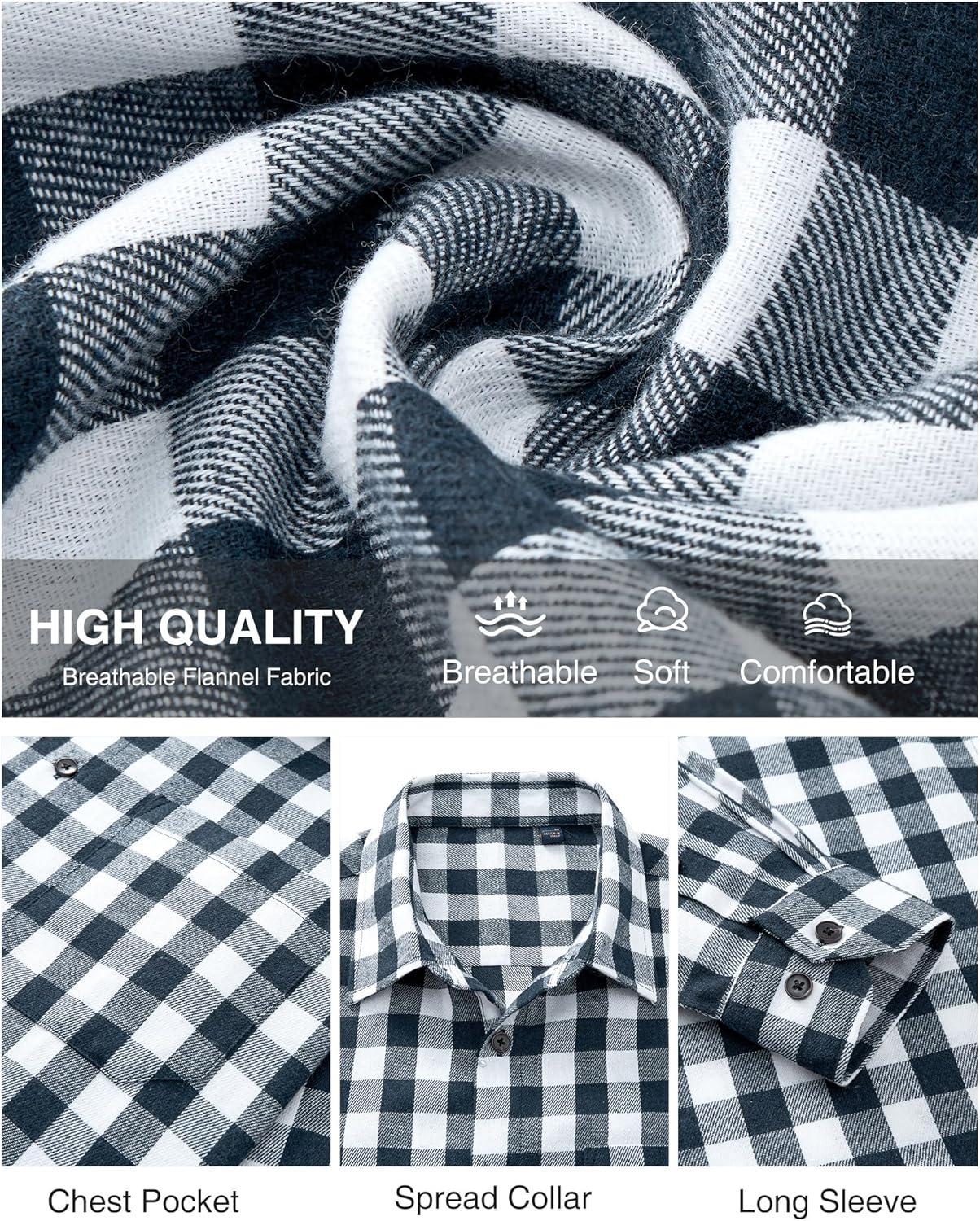 imageAlimens amp Gentle Mens Flannel Shirt Long Sleeve Plaid Button Down Shirts Casual Work Soft Tops Family Gathering with PocketWhite Navy Plaid
