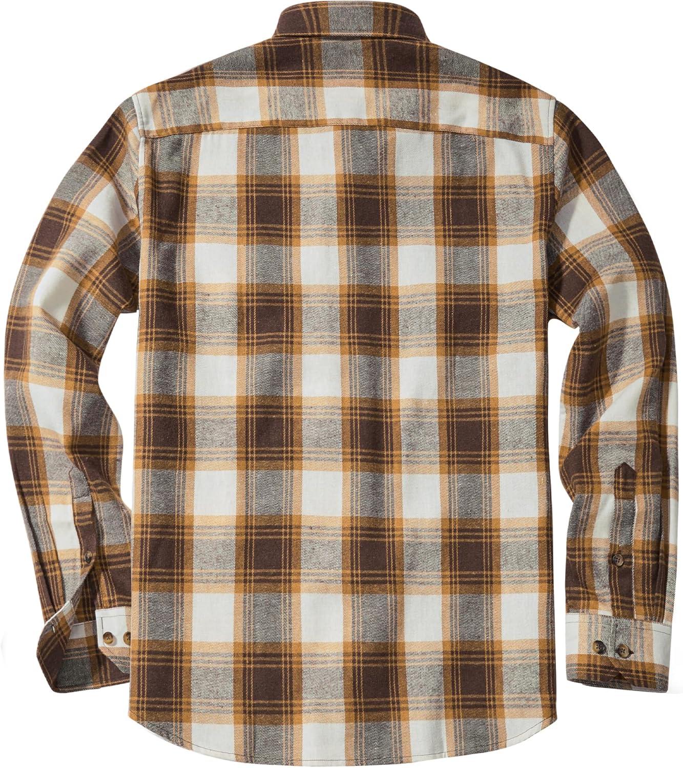 imageAlimens amp Gentle Mens Flannel Shirt Long Sleeve Plaid Button Down Shirts Jacket Casual Work Outdoor Camp with PocketsBrown White Plaid