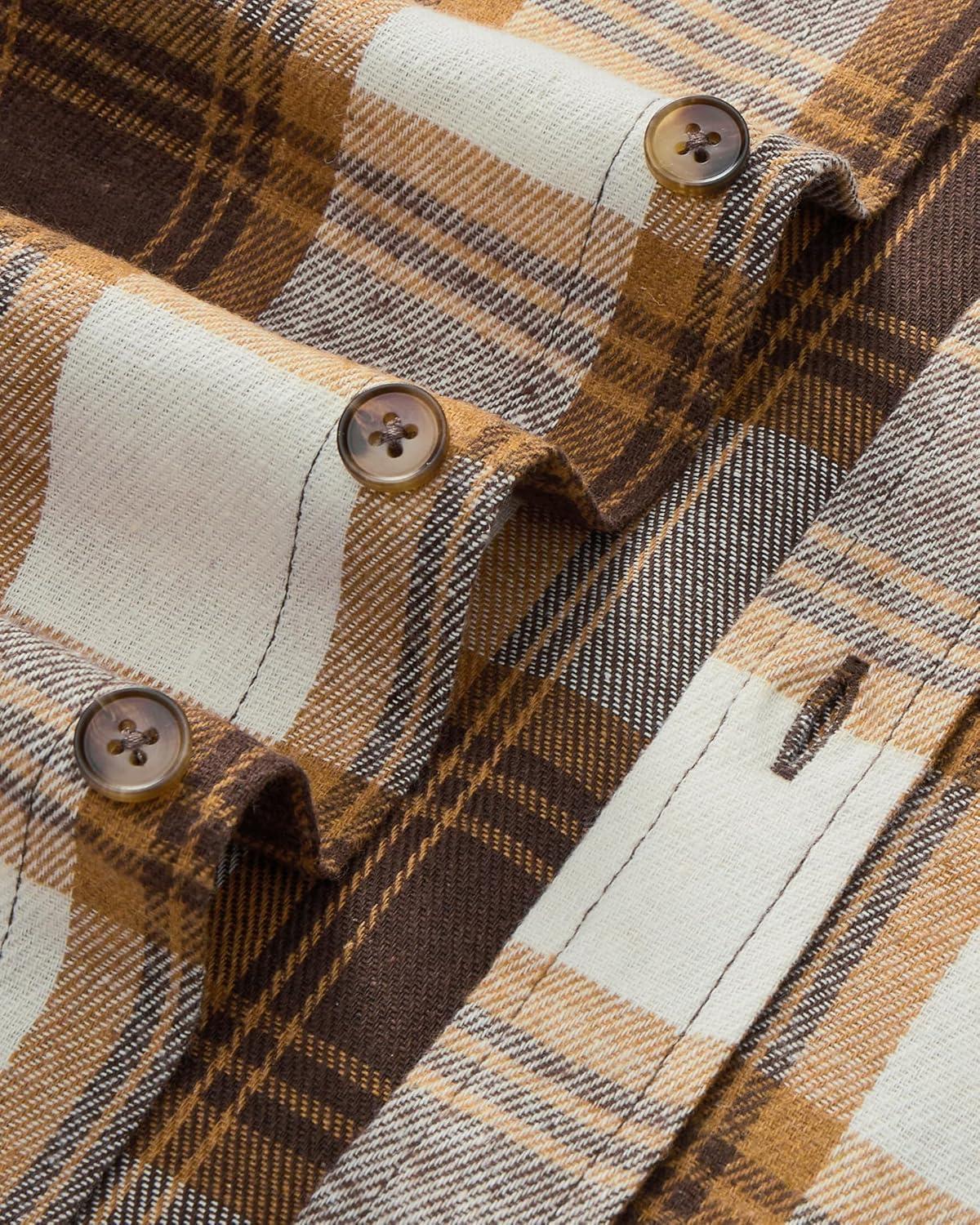 imageAlimens amp Gentle Mens Flannel Shirt Long Sleeve Plaid Button Down Shirts Jacket Casual Work Outdoor Camp with PocketsBrown White Plaid