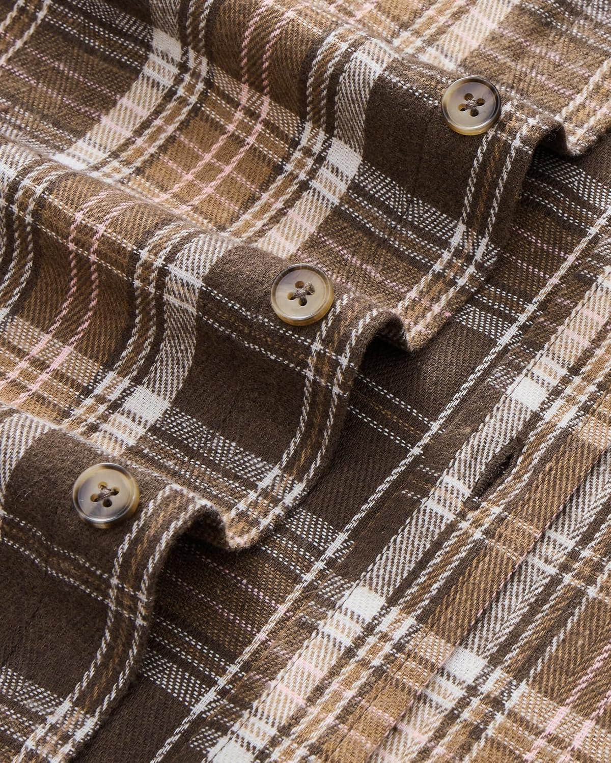 imageAlimens amp Gentle Mens Flannel Shirt Long Sleeve Plaid Button Down Shirts Jacket Casual Work Outdoor Camp with PocketsDark Brown Plaid