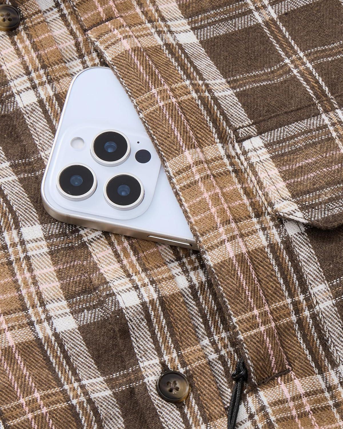 imageAlimens amp Gentle Mens Flannel Shirt Long Sleeve Plaid Button Down Shirts Jacket Casual Work Outdoor Camp with PocketsDark Brown Plaid