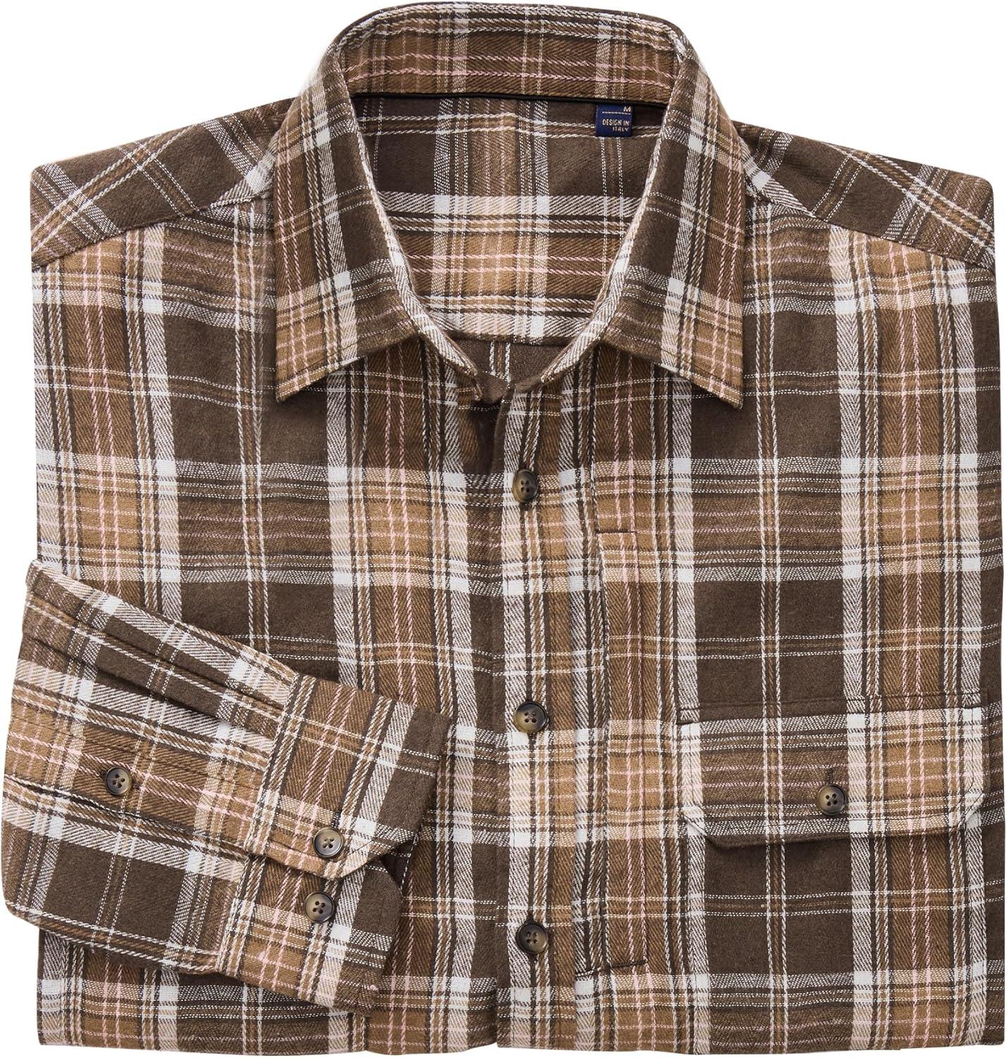 imageAlimens amp Gentle Mens Flannel Shirt Long Sleeve Plaid Button Down Shirts Jacket Casual Work Outdoor Camp with PocketsDark Brown Plaid