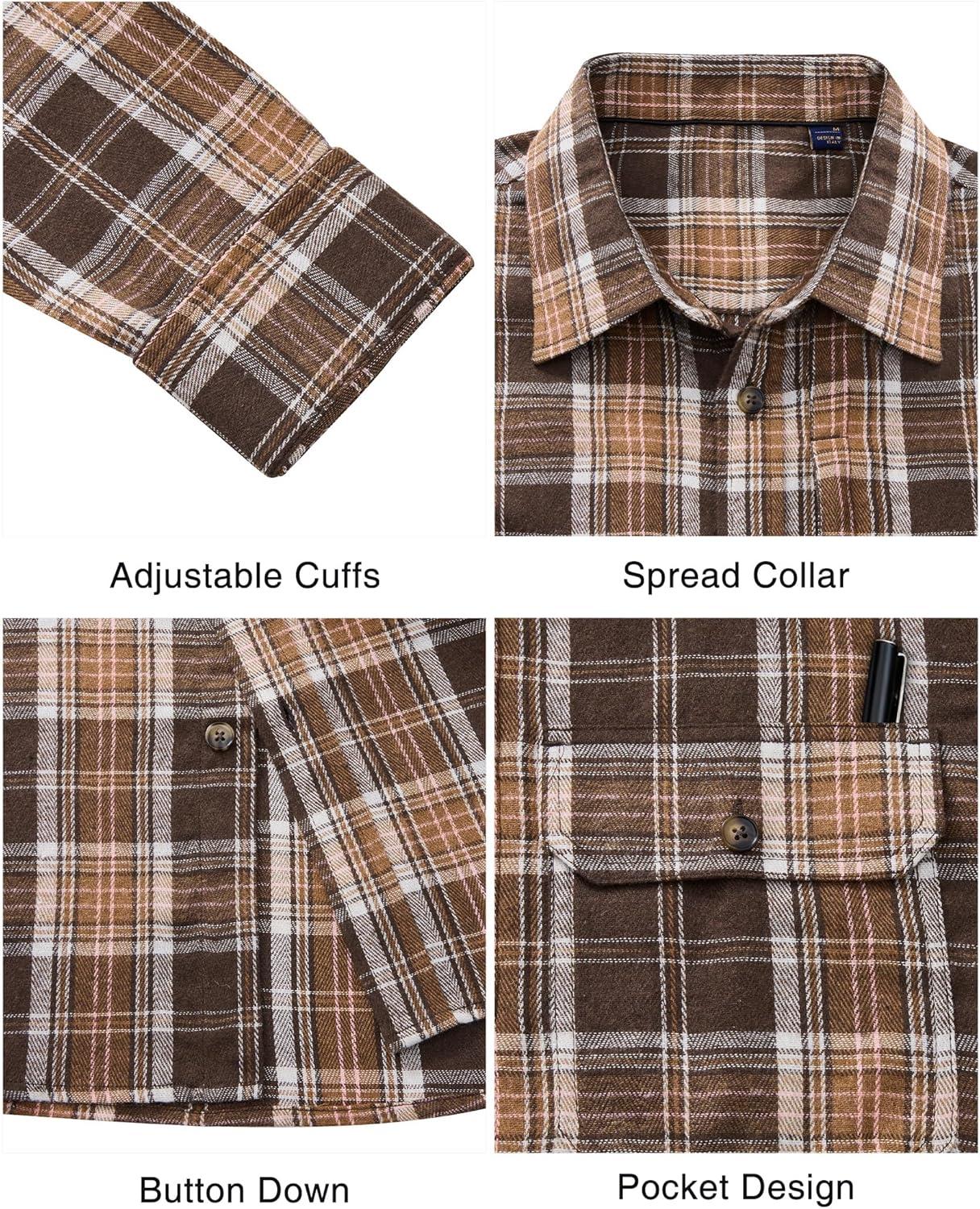 imageAlimens amp Gentle Mens Flannel Shirt Long Sleeve Plaid Button Down Shirts Jacket Casual Work Outdoor Camp with PocketsDark Brown Plaid