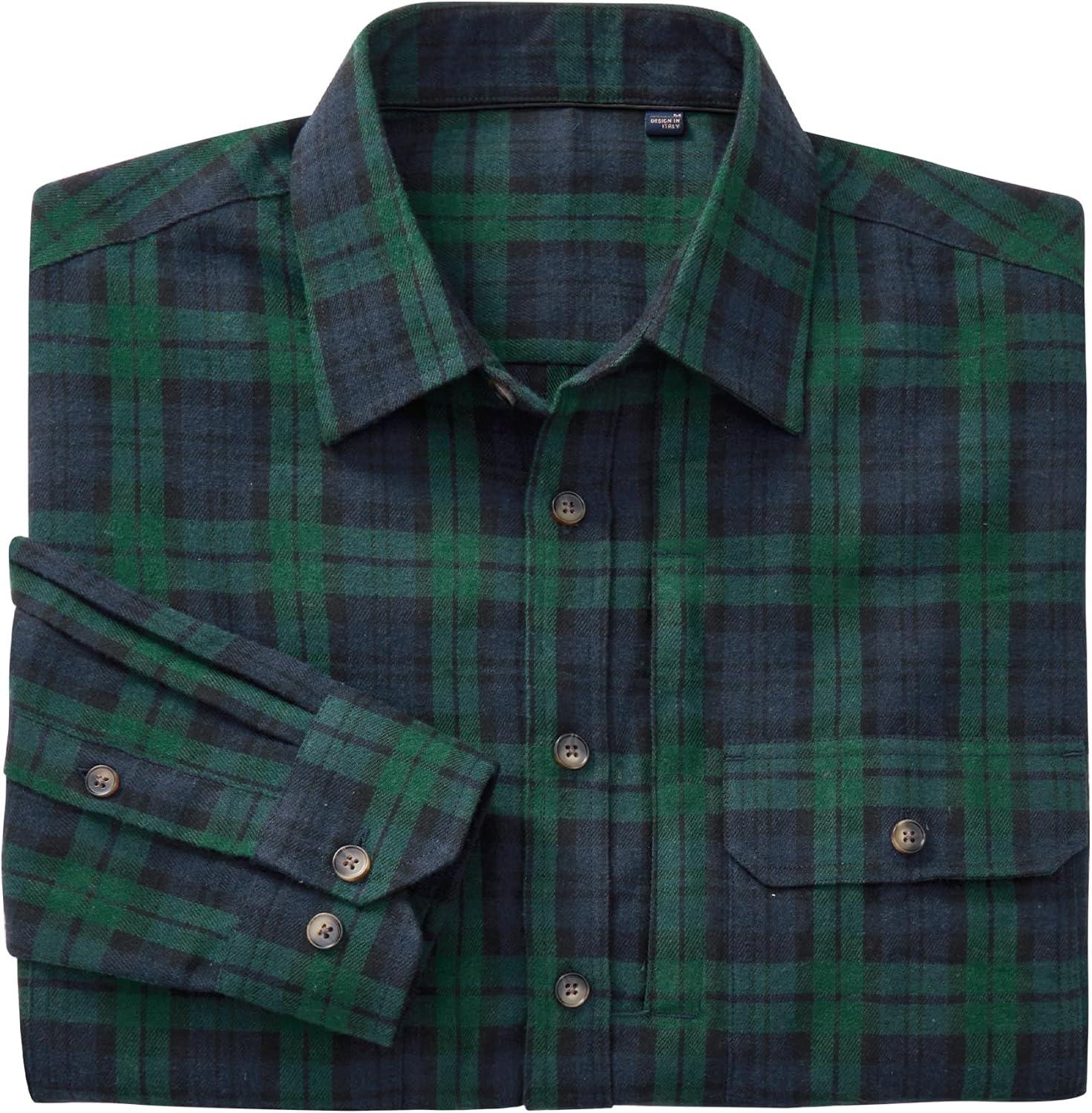 imageAlimens amp Gentle Mens Flannel Shirt Long Sleeve Plaid Button Down Shirts Jacket Casual Work Outdoor Camp with PocketsGreen Black Plaid