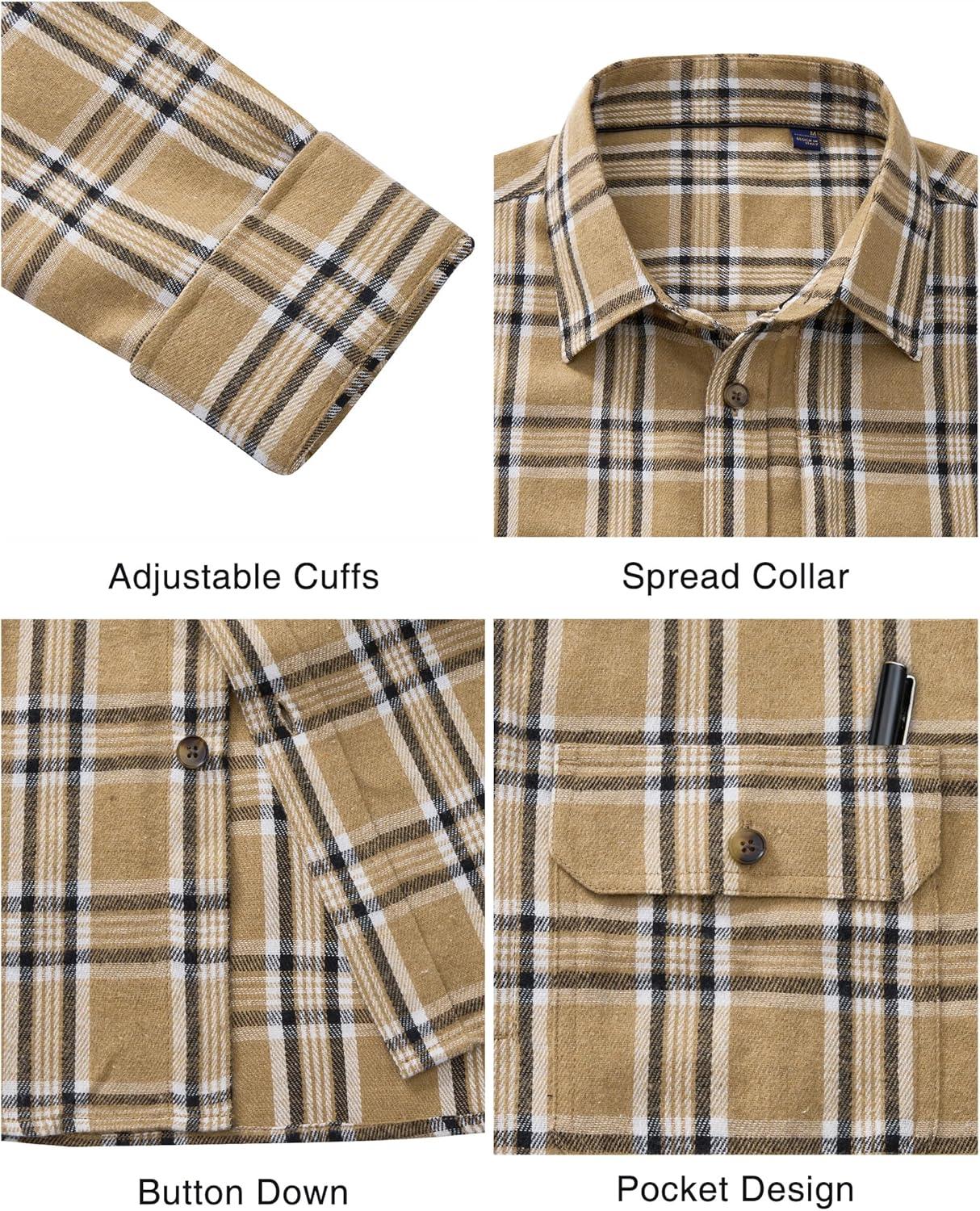 imageAlimens amp Gentle Mens Flannel Shirt Long Sleeve Plaid Button Down Shirts Jacket Casual Work Outdoor Camp with PocketsKhaki Black Plaid