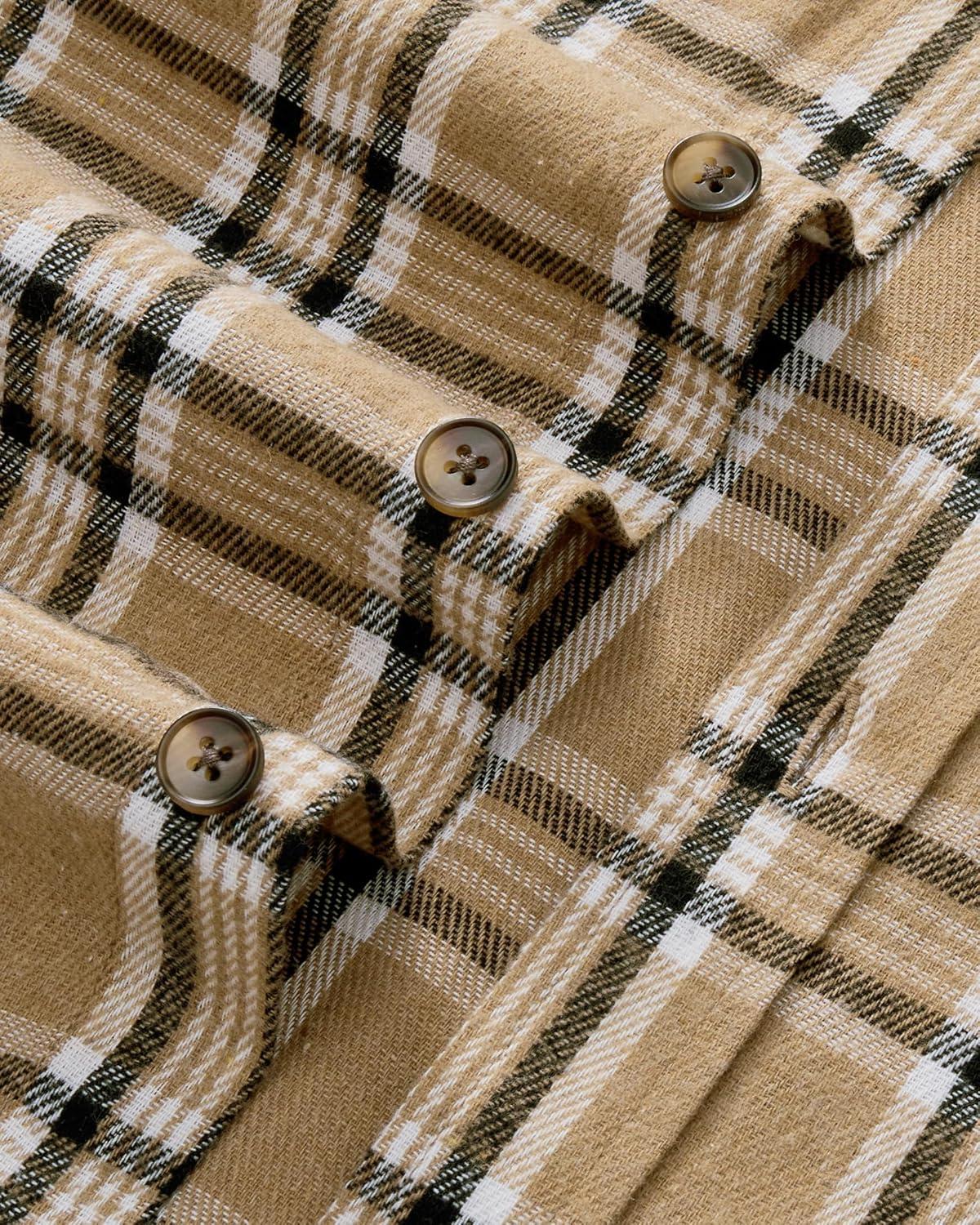 imageAlimens amp Gentle Mens Flannel Shirt Long Sleeve Plaid Button Down Shirts Jacket Casual Work Outdoor Camp with PocketsKhaki Black Plaid