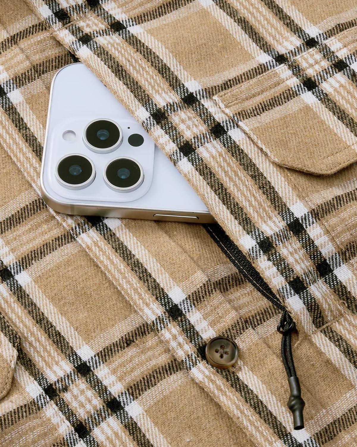imageAlimens amp Gentle Mens Flannel Shirt Long Sleeve Plaid Button Down Shirts Jacket Casual Work Outdoor Camp with PocketsKhaki Black Plaid