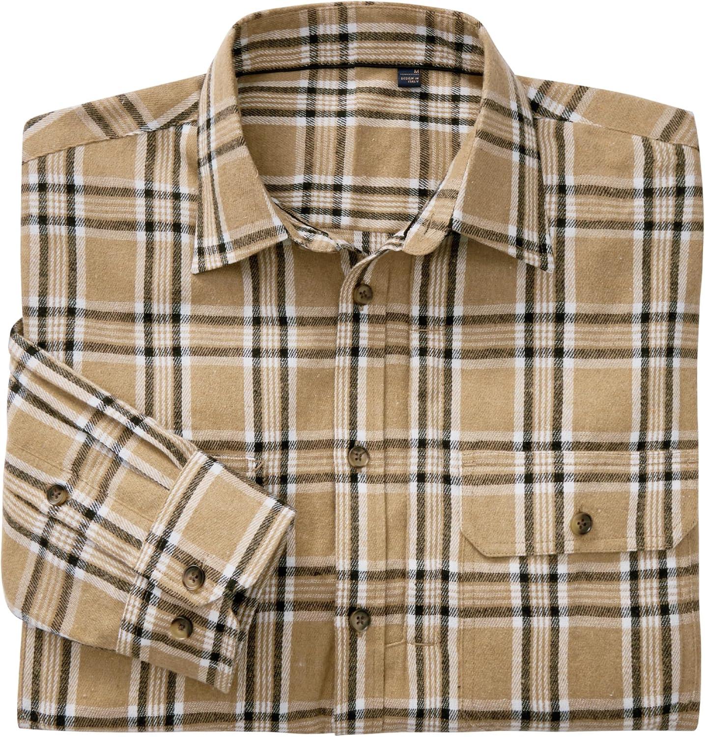imageAlimens amp Gentle Mens Flannel Shirt Long Sleeve Plaid Button Down Shirts Jacket Casual Work Outdoor Camp with PocketsKhaki Black Plaid