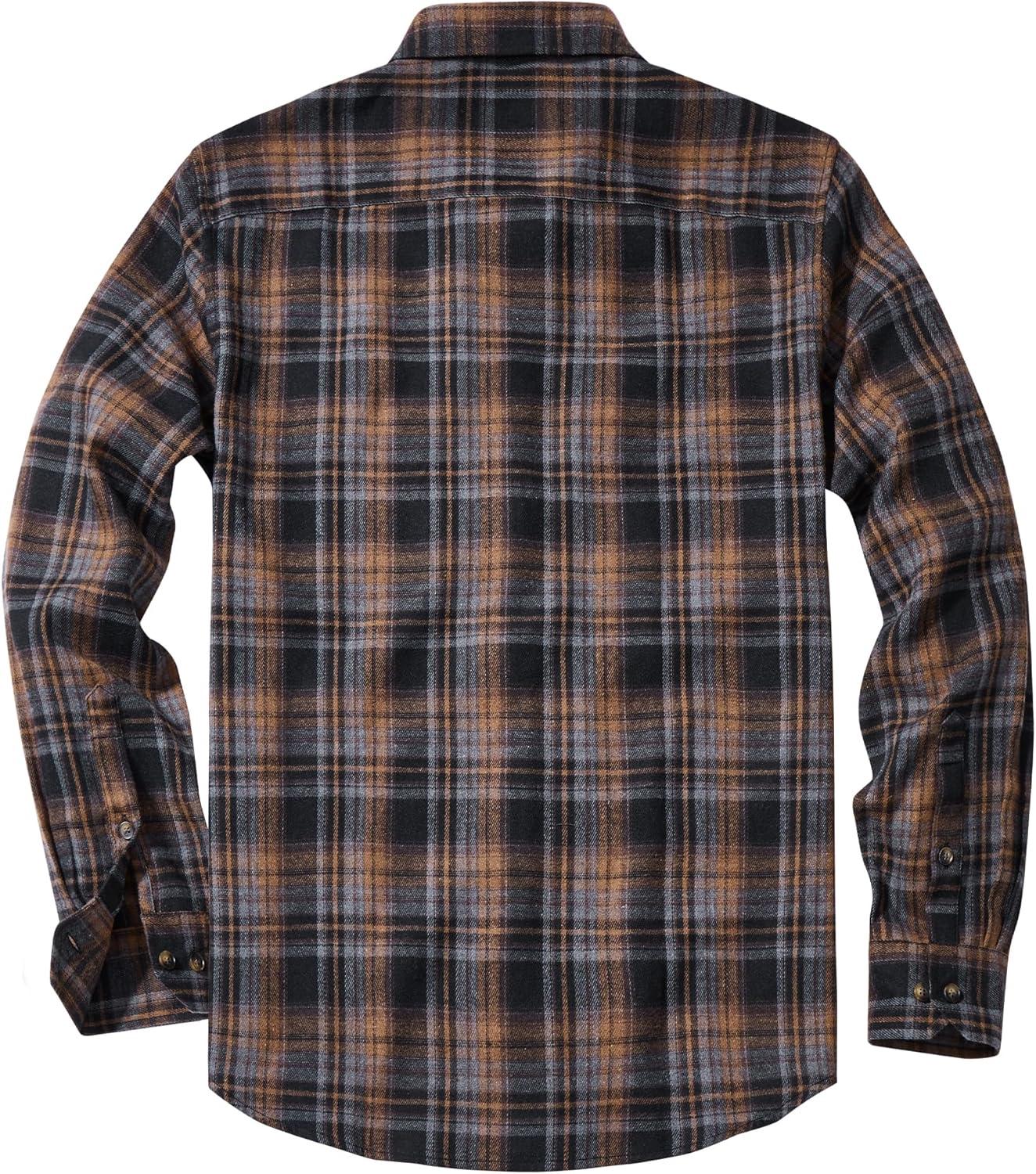 imageAlimens amp Gentle Mens Flannel Shirt Long Sleeve Plaid Button Down Shirts Jacket Casual Work Outdoor Camp with PocketsOrange Black Plaid