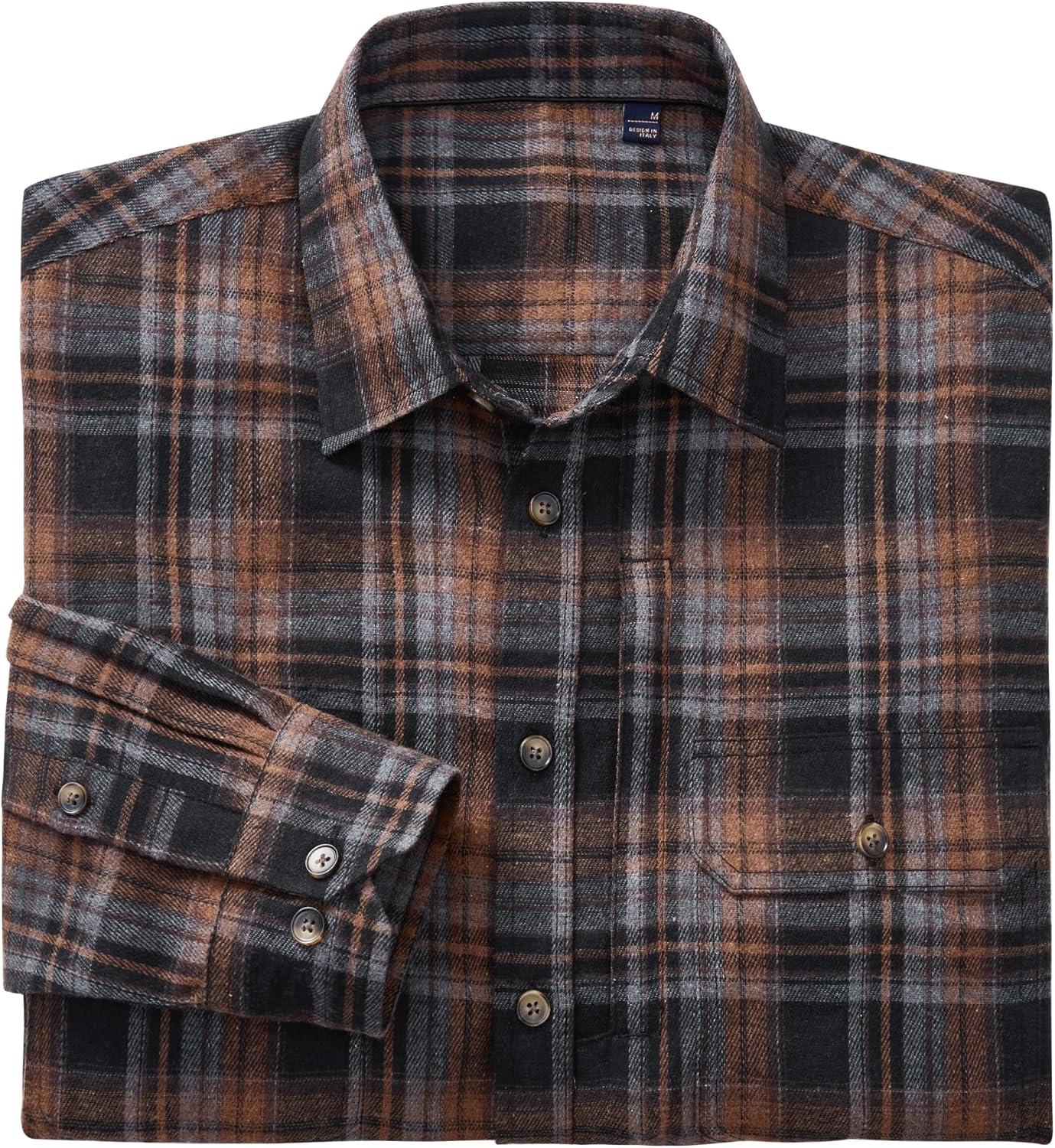 imageAlimens amp Gentle Mens Flannel Shirt Long Sleeve Plaid Button Down Shirts Jacket Casual Work Outdoor Camp with PocketsOrange Black Plaid