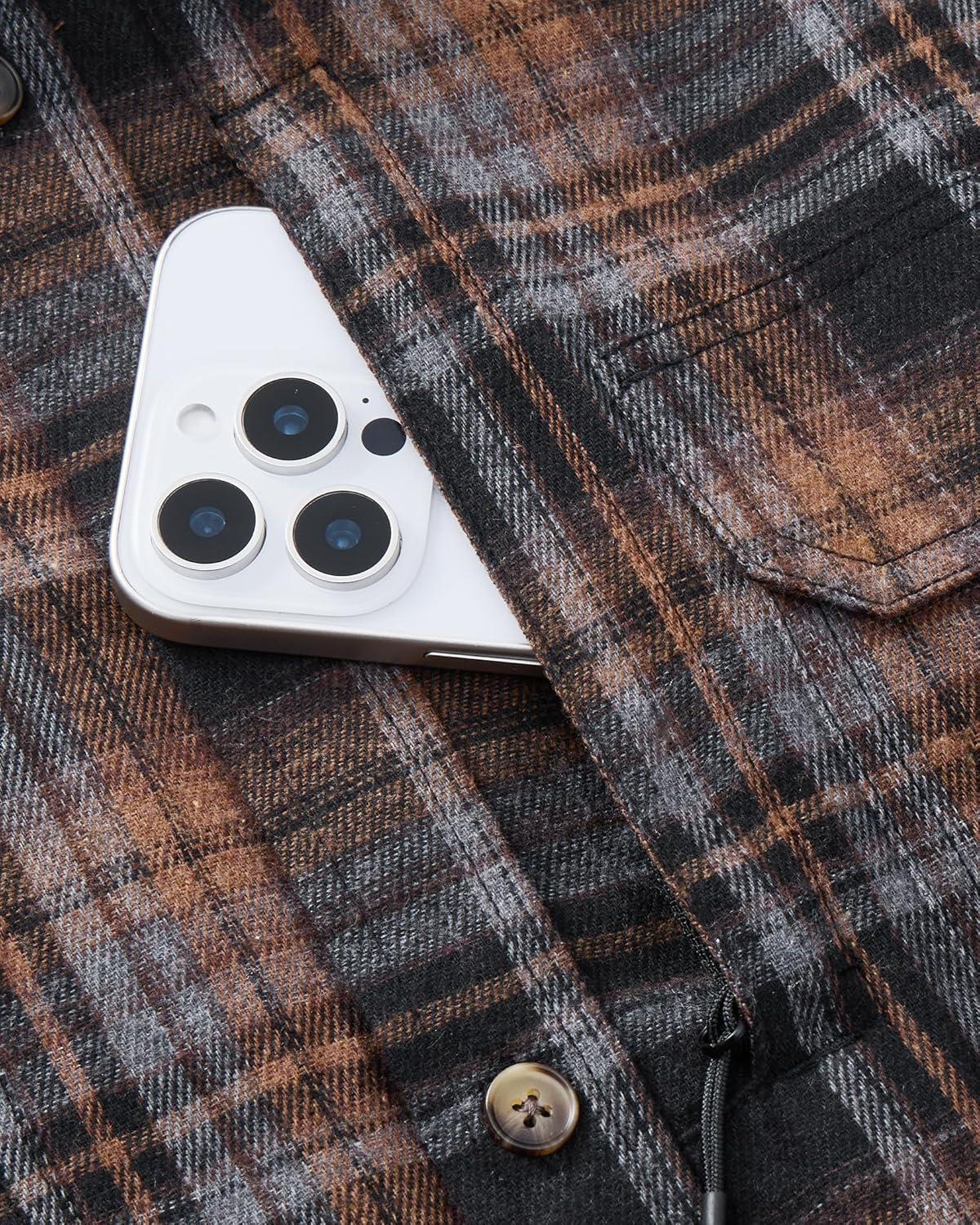 imageAlimens amp Gentle Mens Flannel Shirt Long Sleeve Plaid Button Down Shirts Jacket Casual Work Outdoor Camp with PocketsOrange Black Plaid
