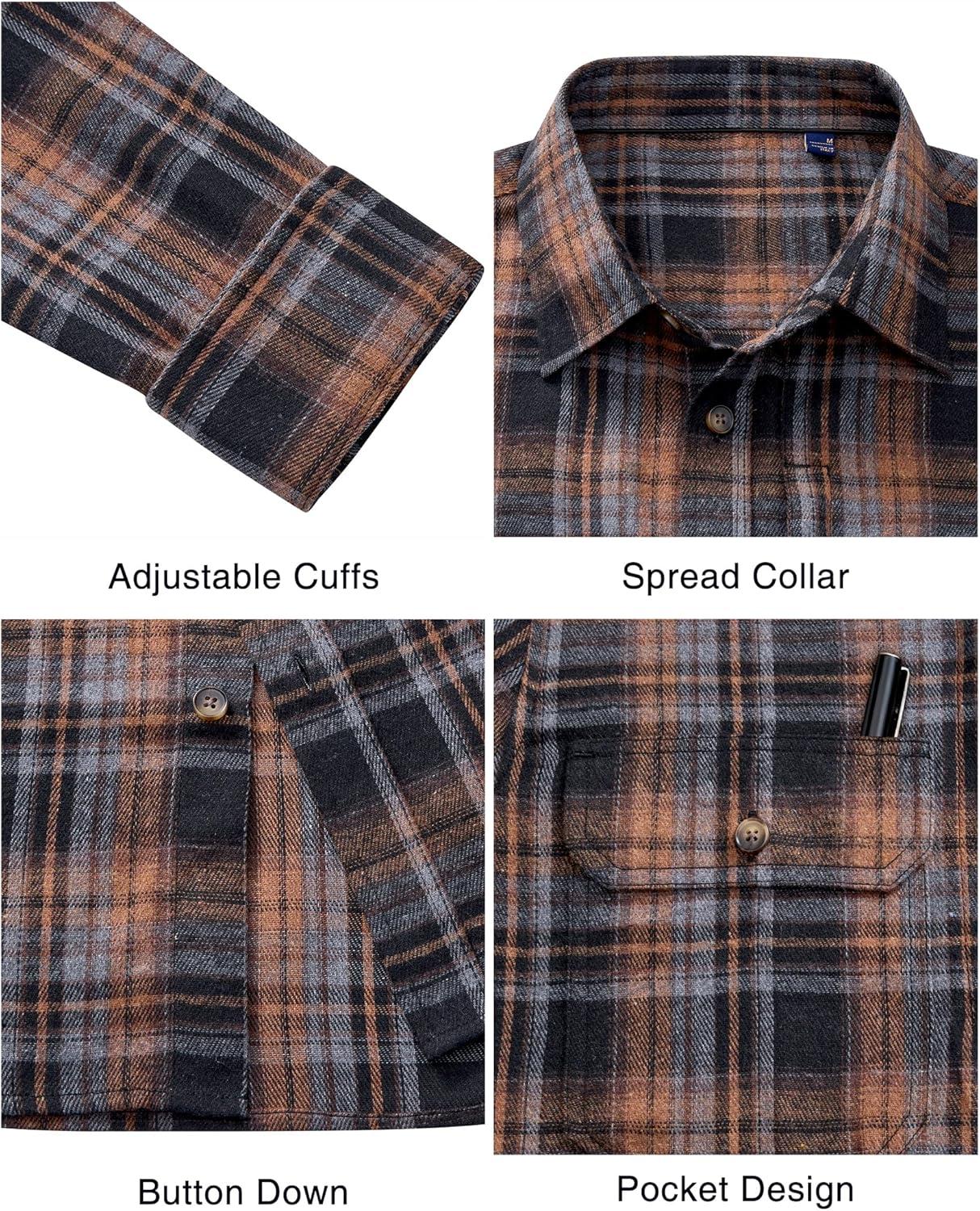imageAlimens amp Gentle Mens Flannel Shirt Long Sleeve Plaid Button Down Shirts Jacket Casual Work Outdoor Camp with PocketsOrange Black Plaid