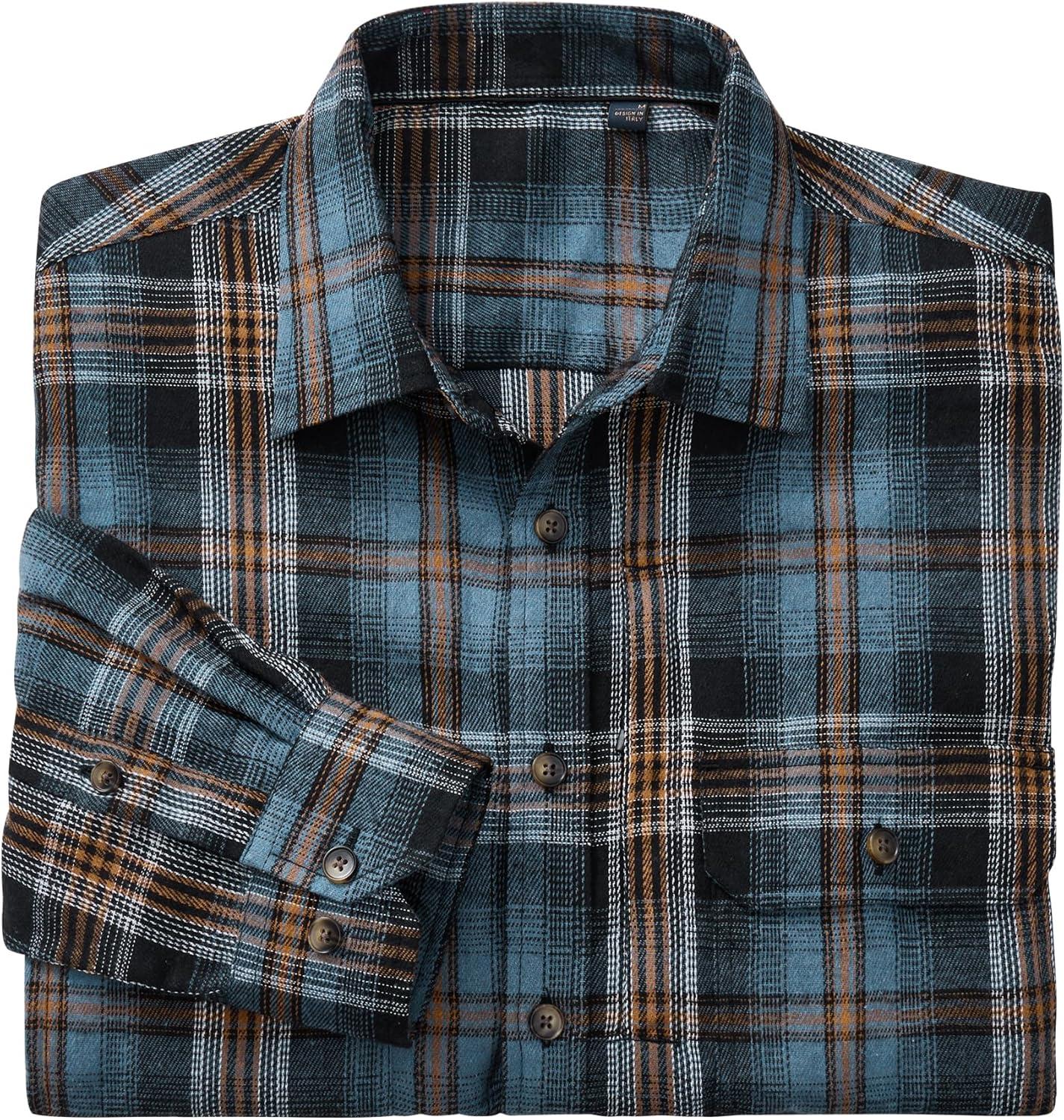 imageAlimens amp Gentle Mens Flannel Shirt Long Sleeve Plaid Button Down Shirts Jacket Casual Work Outdoor Camp with PocketsOrange Blue Plaid