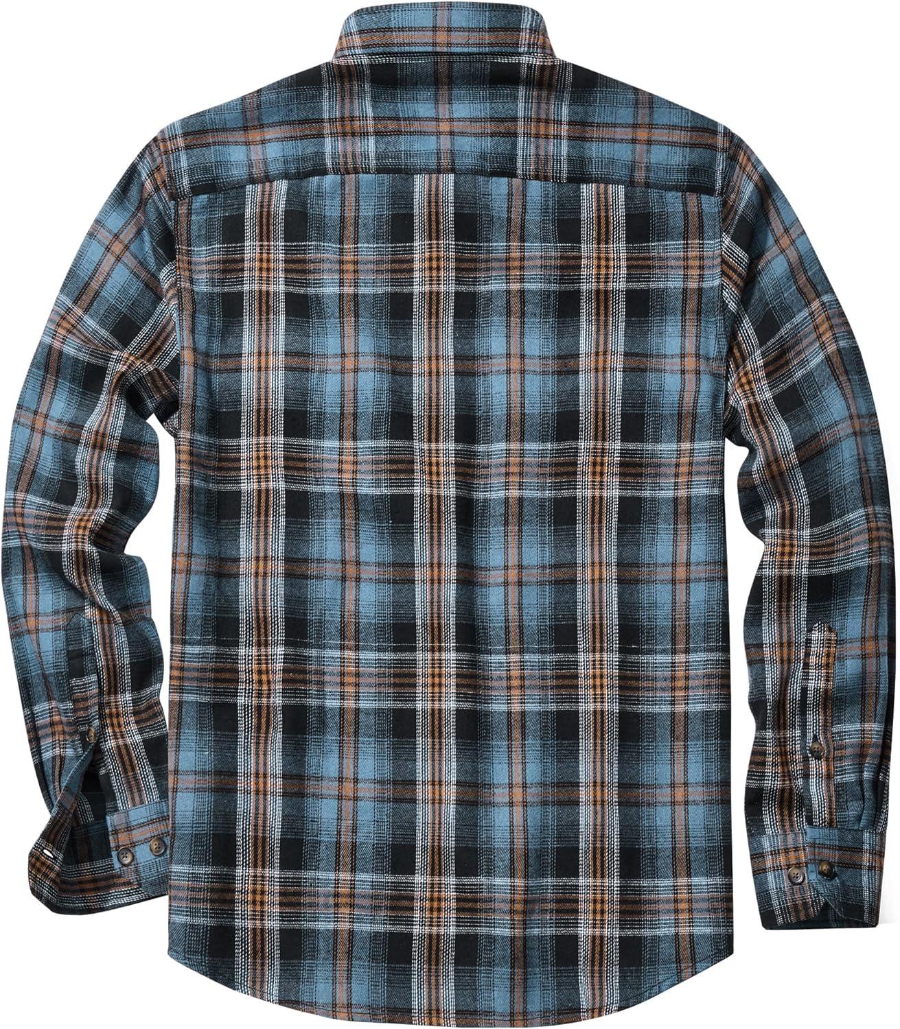 imageAlimens amp Gentle Mens Flannel Shirt Long Sleeve Plaid Button Down Shirts Jacket Casual Work Outdoor Camp with PocketsOrange Blue Plaid