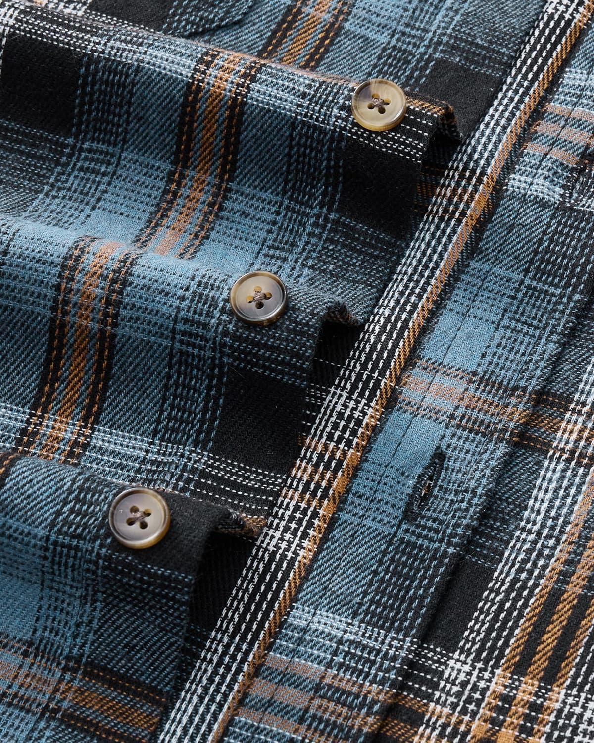imageAlimens amp Gentle Mens Flannel Shirt Long Sleeve Plaid Button Down Shirts Jacket Casual Work Outdoor Camp with PocketsOrange Blue Plaid