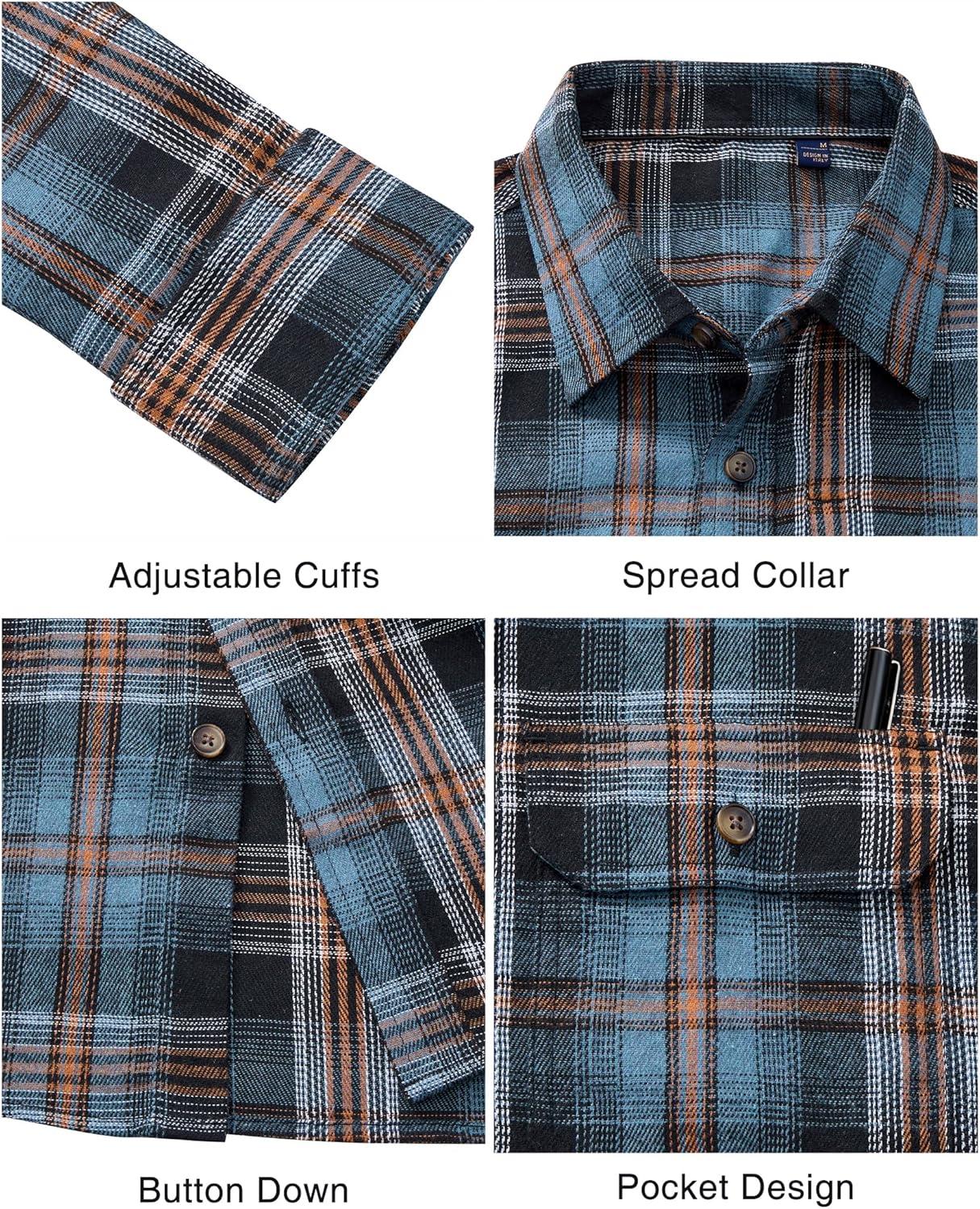 imageAlimens amp Gentle Mens Flannel Shirt Long Sleeve Plaid Button Down Shirts Jacket Casual Work Outdoor Camp with PocketsOrange Blue Plaid