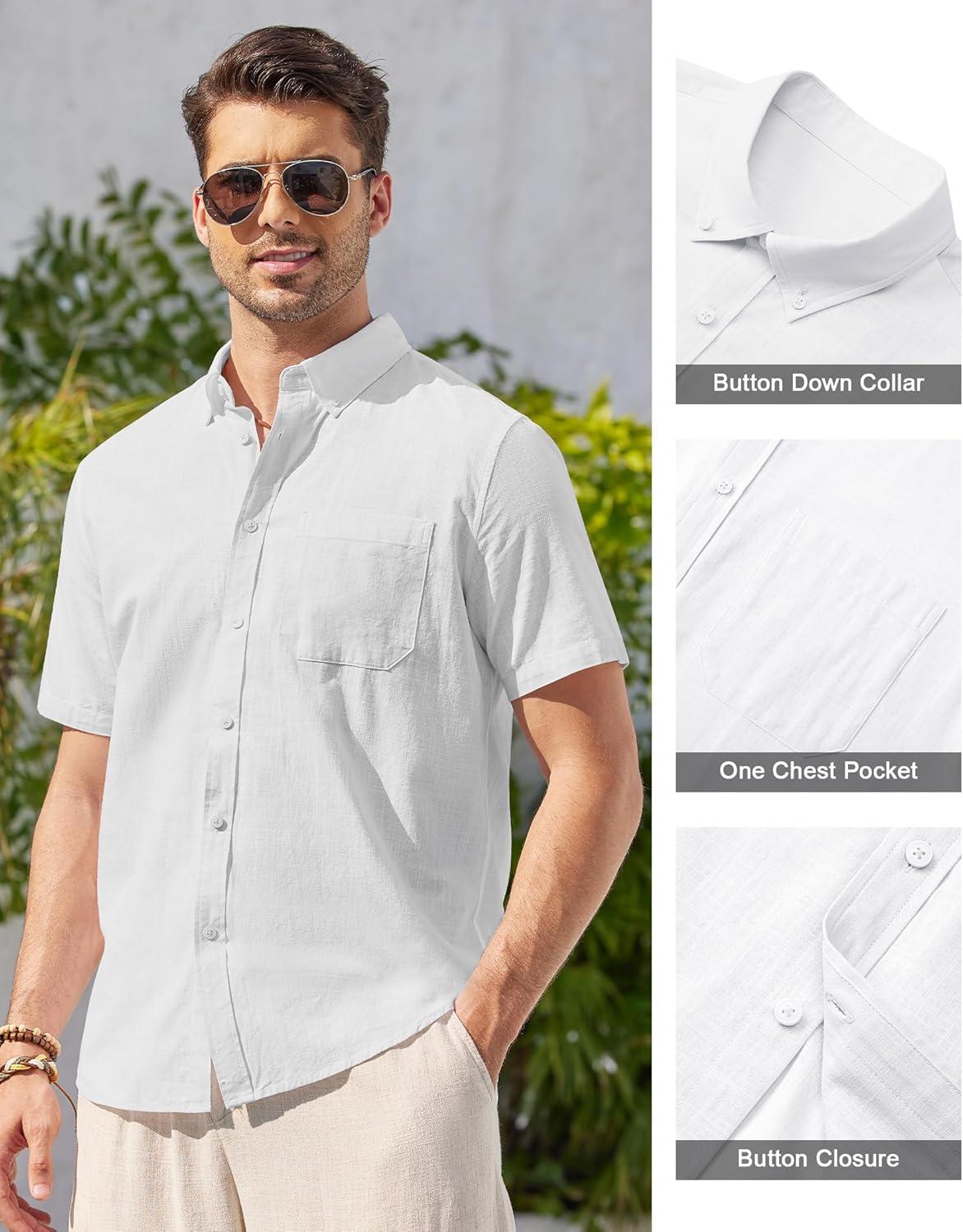 imageAlimens amp Gentle Mens Linen Shirt Short Sleeve Casual Cotton Button Down Shirts Collared Summer ShirtsLight Grey