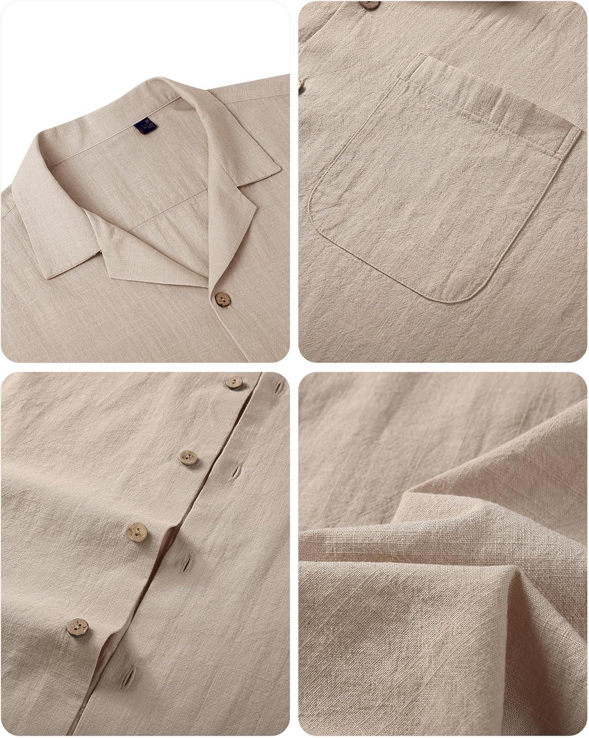 imageAlimens amp Gentle Mens Linen Shirts Cotton Hawaiian Shirts Short Sleeve Button Down Shirts Casual Summer Beach TopsBeige
