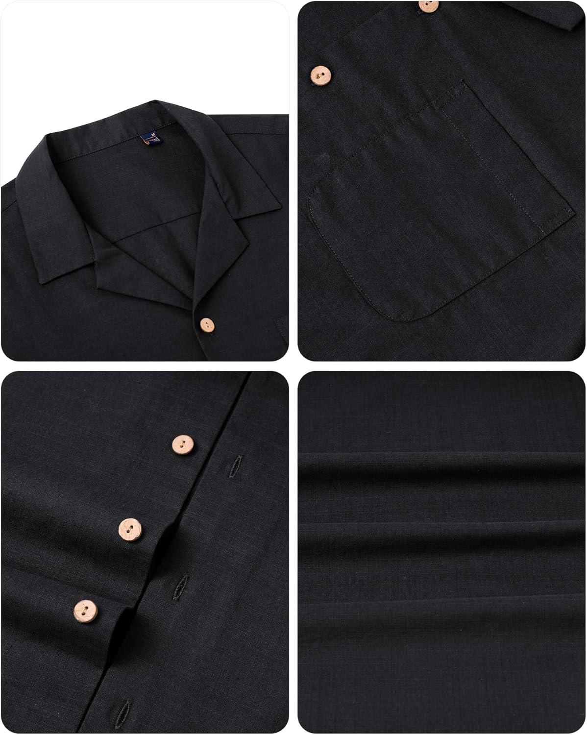 imageAlimens amp Gentle Mens Linen Shirts Cotton Hawaiian Shirts Short Sleeve Button Down Shirts Casual Summer Beach TopsBlack