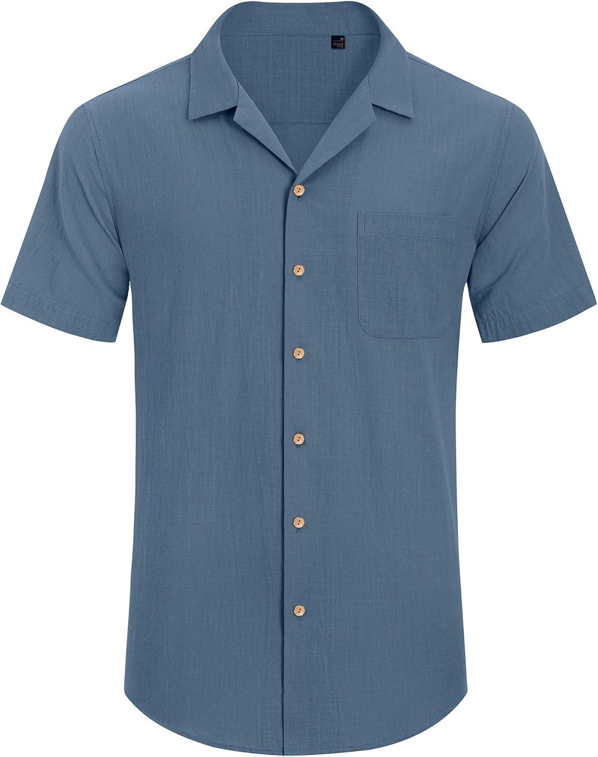 imageAlimens amp Gentle Mens Linen Shirts Cotton Hawaiian Shirts Short Sleeve Button Down Shirts Casual Summer Beach TopsBlue Wing Teal