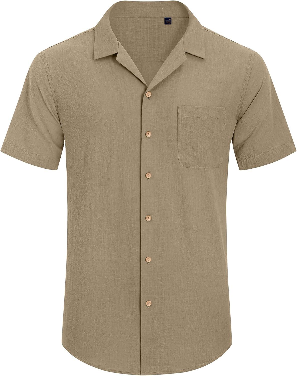 imageAlimens amp Gentle Mens Linen Shirts Cotton Hawaiian Shirts Short Sleeve Button Down Shirts Casual Summer Beach TopsBrown