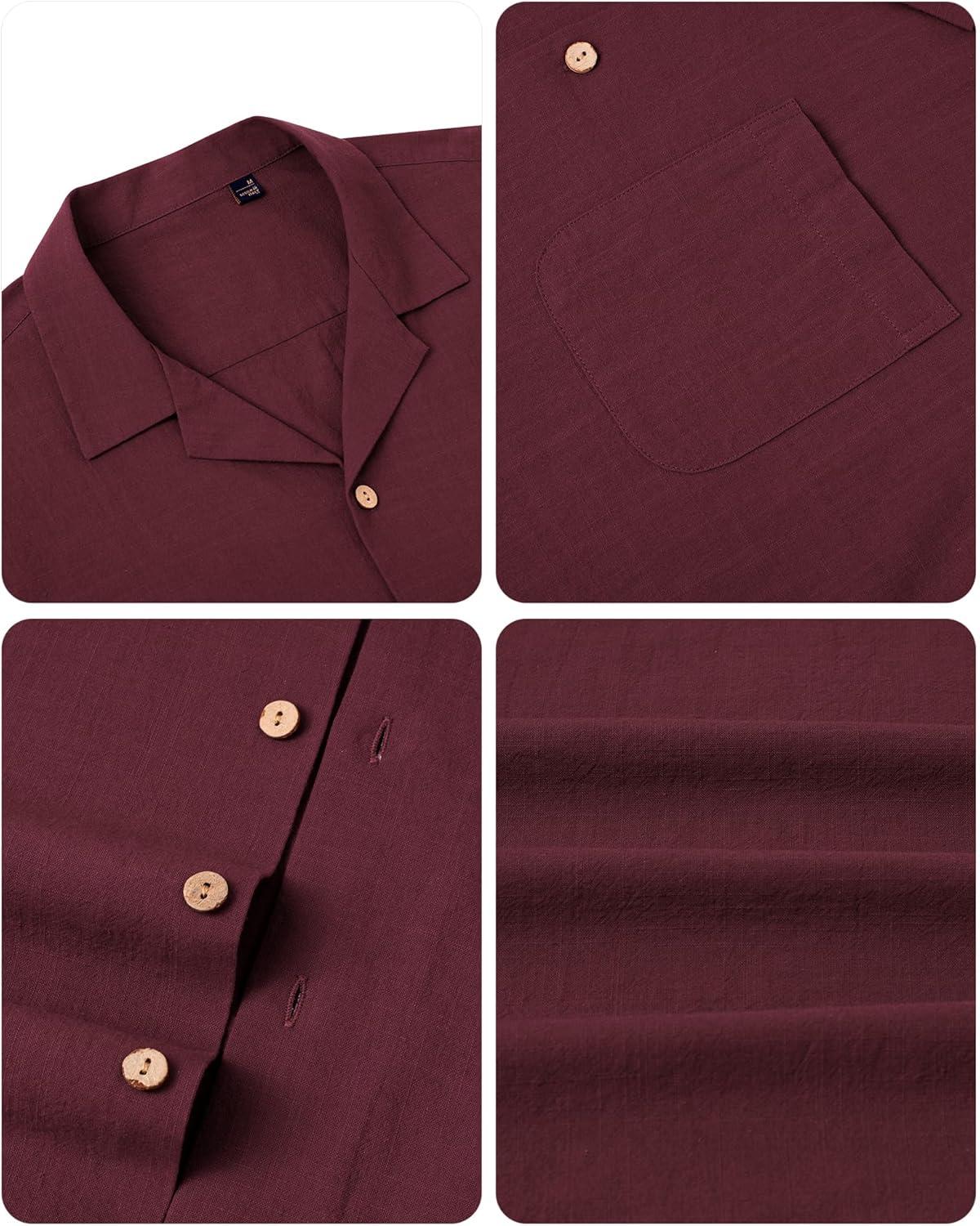 imageAlimens amp Gentle Mens Linen Shirts Cotton Hawaiian Shirts Short Sleeve Button Down Shirts Casual Summer Beach TopsBurgundy