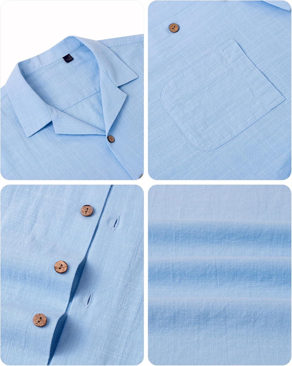 imageAlimens amp Gentle Mens Linen Shirts Cotton Hawaiian Shirts Short Sleeve Button Down Shirts Casual Summer Beach TopsCool Blue