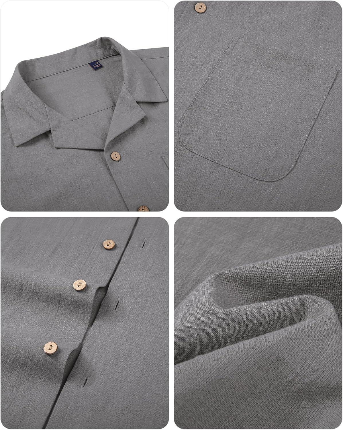 imageAlimens amp Gentle Mens Linen Shirts Cotton Hawaiian Shirts Short Sleeve Button Down Shirts Casual Summer Beach TopsCool Grey