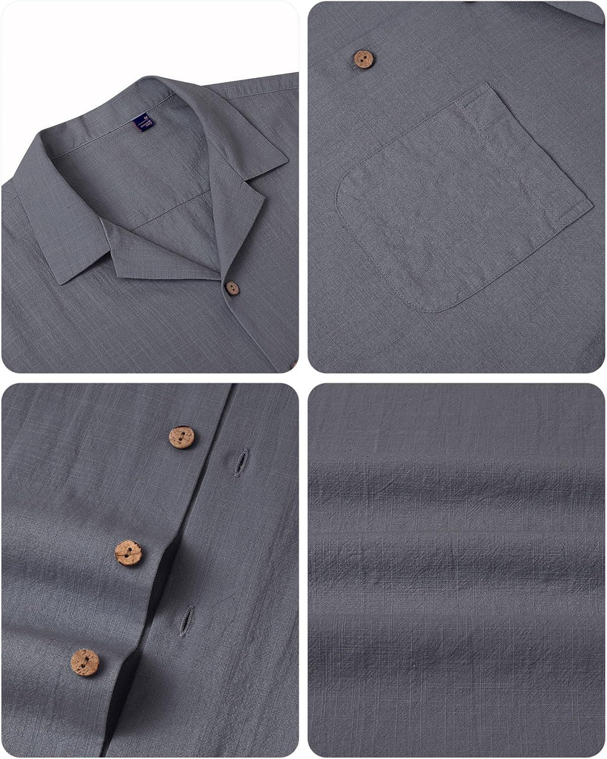 imageAlimens amp Gentle Mens Linen Shirts Cotton Hawaiian Shirts Short Sleeve Button Down Shirts Casual Summer Beach TopsGraphite Grey