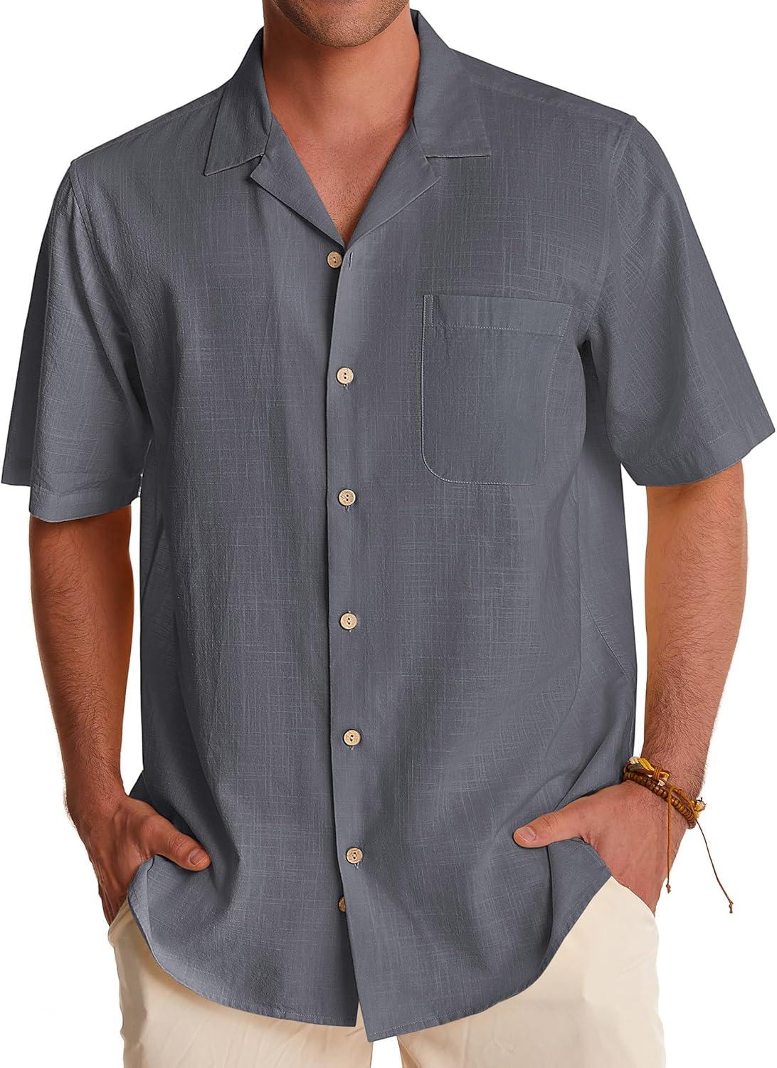 imageAlimens amp Gentle Mens Linen Shirts Cotton Hawaiian Shirts Short Sleeve Button Down Shirts Casual Summer Beach TopsGraphite Grey