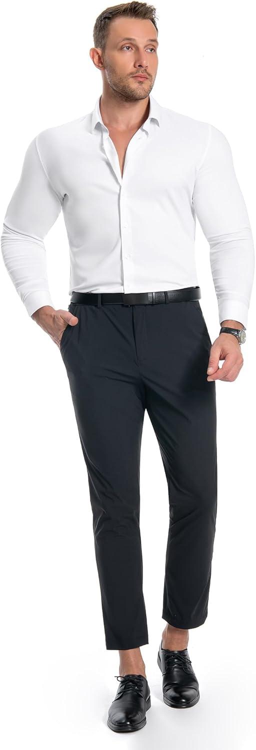 imageAlimens amp Gentle Mens Muscle Fit Dress Shirts Stretch Slim Fit Long Sleeve Button Down Shirts Business Formal Dress ShirtsAll White